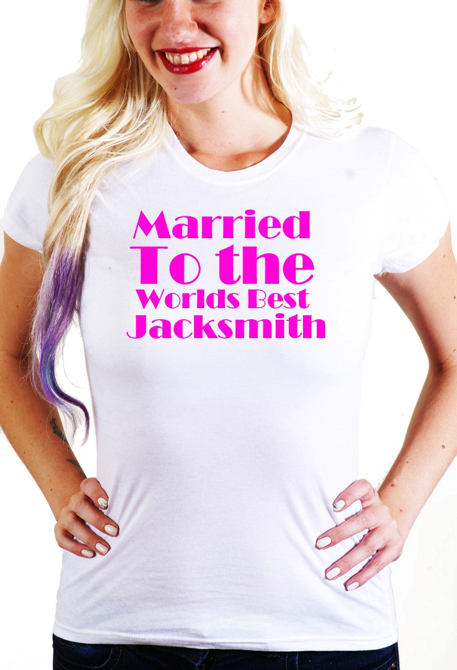 Married to The Worlds Best Jacksmith T Shirt White Tee with Pink Print