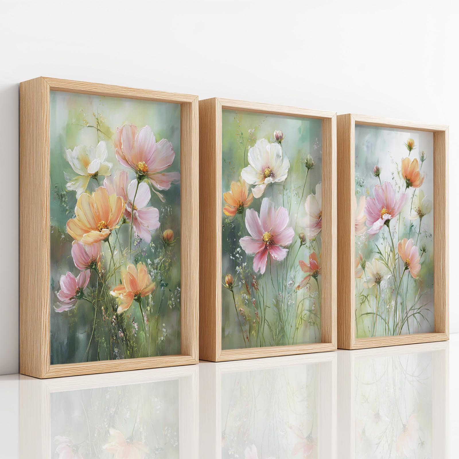 Générique Duży krajobraz 3 sztuki druk na płótnie 50 x 70 cm, botaniczny kwiatowy sztuka ścienna plakaty miękki obraz olejny kosmos pogodny świeży kwiat dekoracja do sypialni, salonu, kuchni