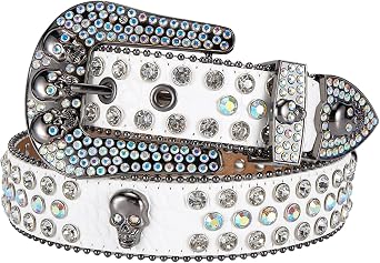 Skull Rhinestone Belts for Men Women Bling Studded Belt With Metal Buckle Western Cowboy Punk Belt For Jeans Pants Jacket