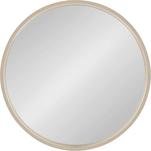 Miniatura 3 de Kate and Laurel Travis Espejo de pared redondo de mediados de siglo, 25.6 pulgadas de diámetro, arena marrón claro, espejo de acento moderno para