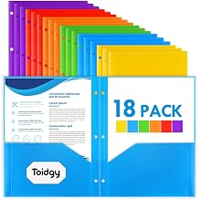 18 Pack 2 Pocket Folders with 3 Holes Punch, Plastic Folder for 3 Ring Binder, Heavy Duty Folder Bulk for Letter Size Paper, Assorted Colors Folder for School and Office Supplies