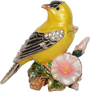 Canary Bird Trinket Box Jewelry Box Hand Painted Decorative Box with Hinged Lid Ring Earring Holder Bird Figurine Collectible