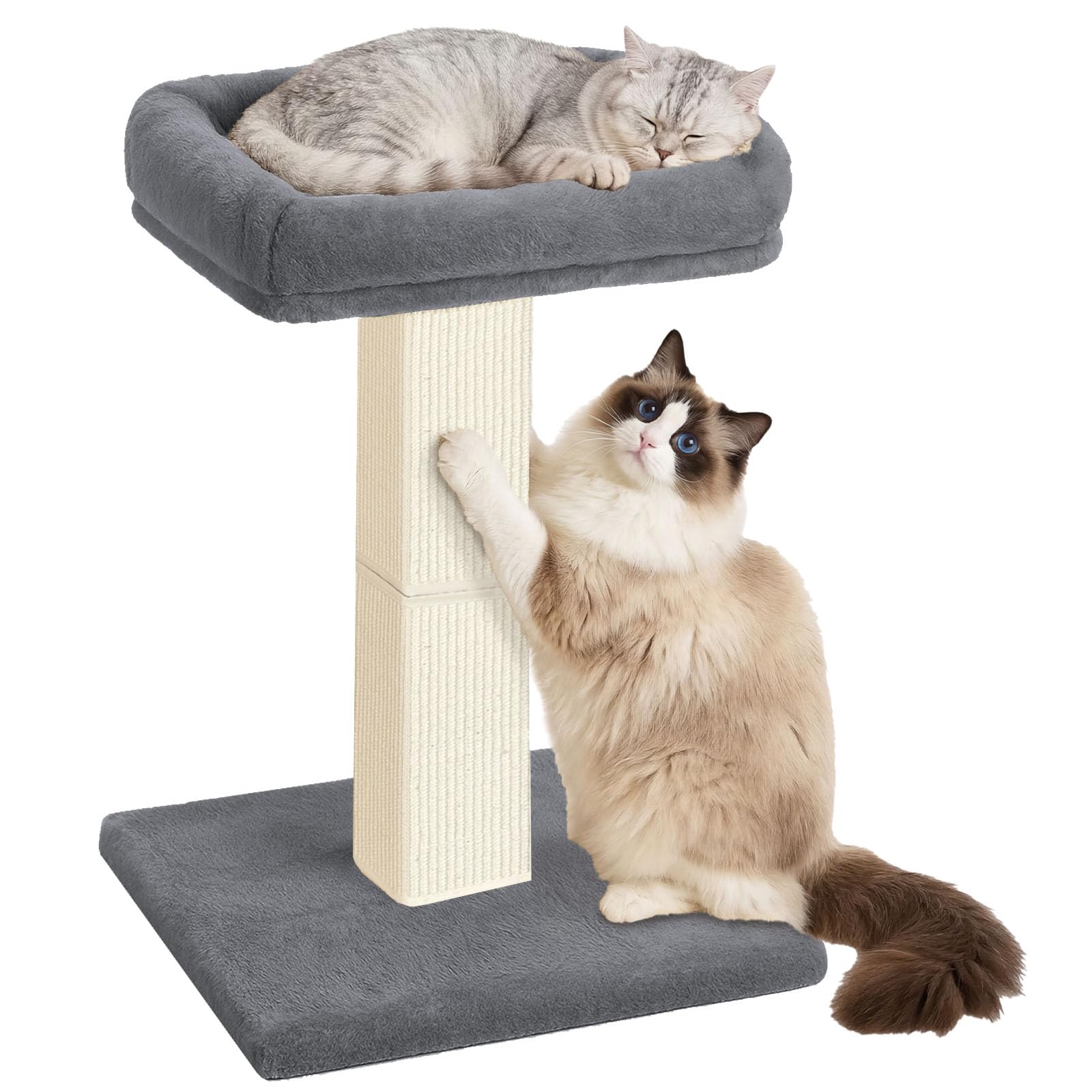 Tiragraffi per gatti, 81,3 cm, con grande posatoio in peluche, tiragraffi in sisal e moquette, pali verticali con letto rialzato per gatti domestici, fodera rimovibile e lavabile, grigio
