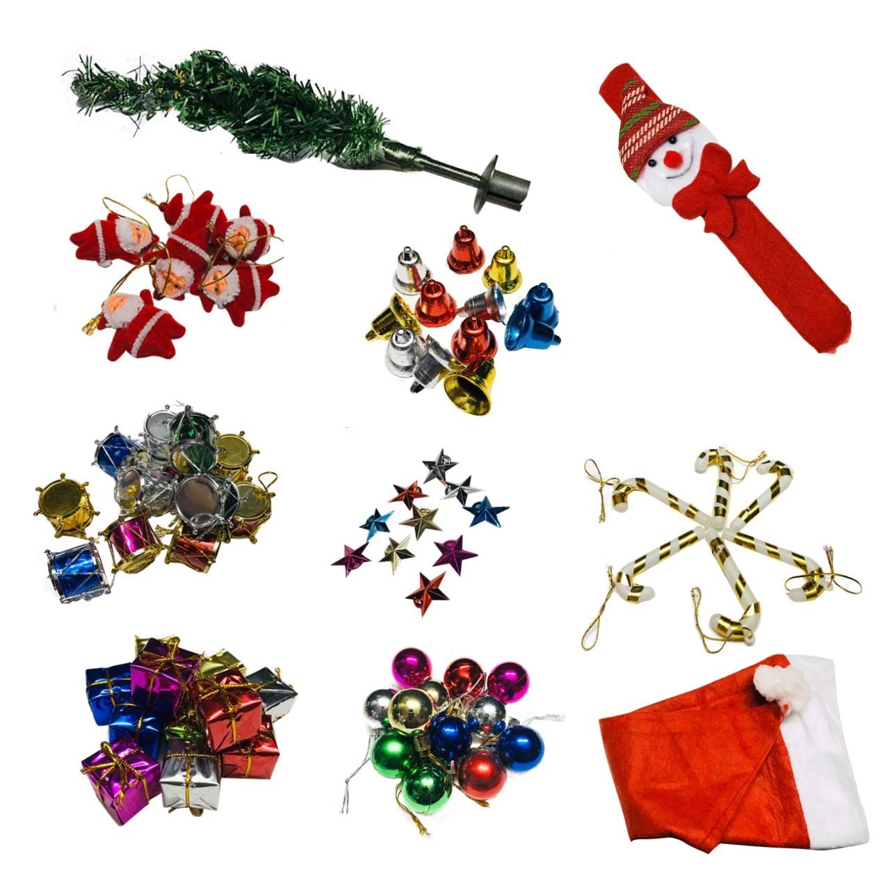 KRIWIN 50 Christmas Combo of 1 FT Xmas Tree, 1 Santa Cap, 1 Santa Wrist Band and 47 pcs Decorations