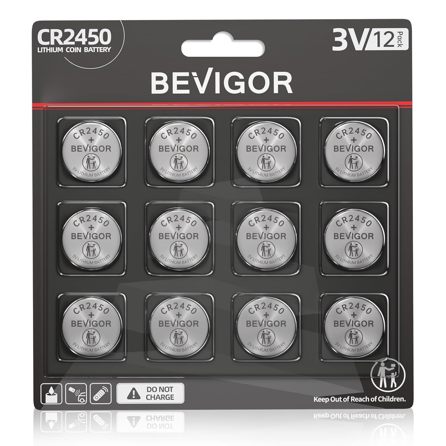 BEVIGOR 2450 Battery Compatible with AirTag CR2450 Lithium 3V Coin Battery for Child Safety Suitable for Key Fobs