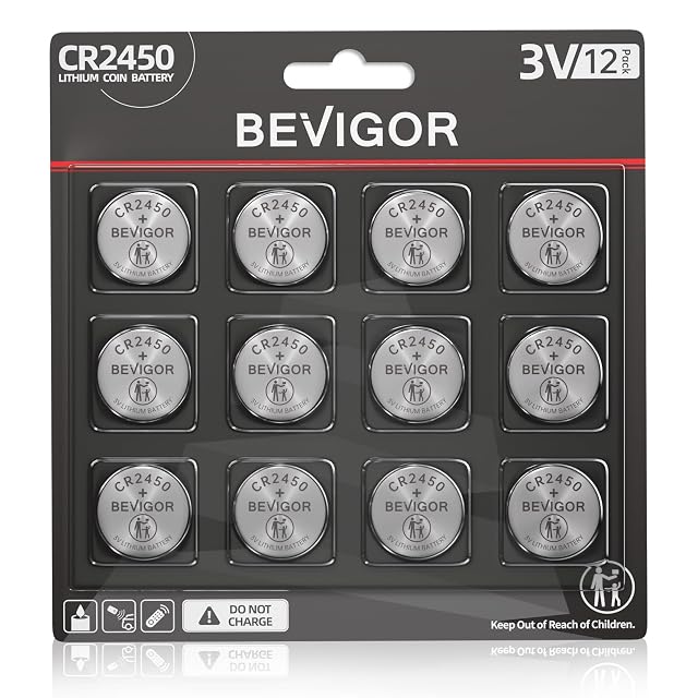 BEVIGOR 2450 Battery Compatible with AirTag CR2450 Lithium 3V Coin Battery for Child Safety Suitable for Key Fobs