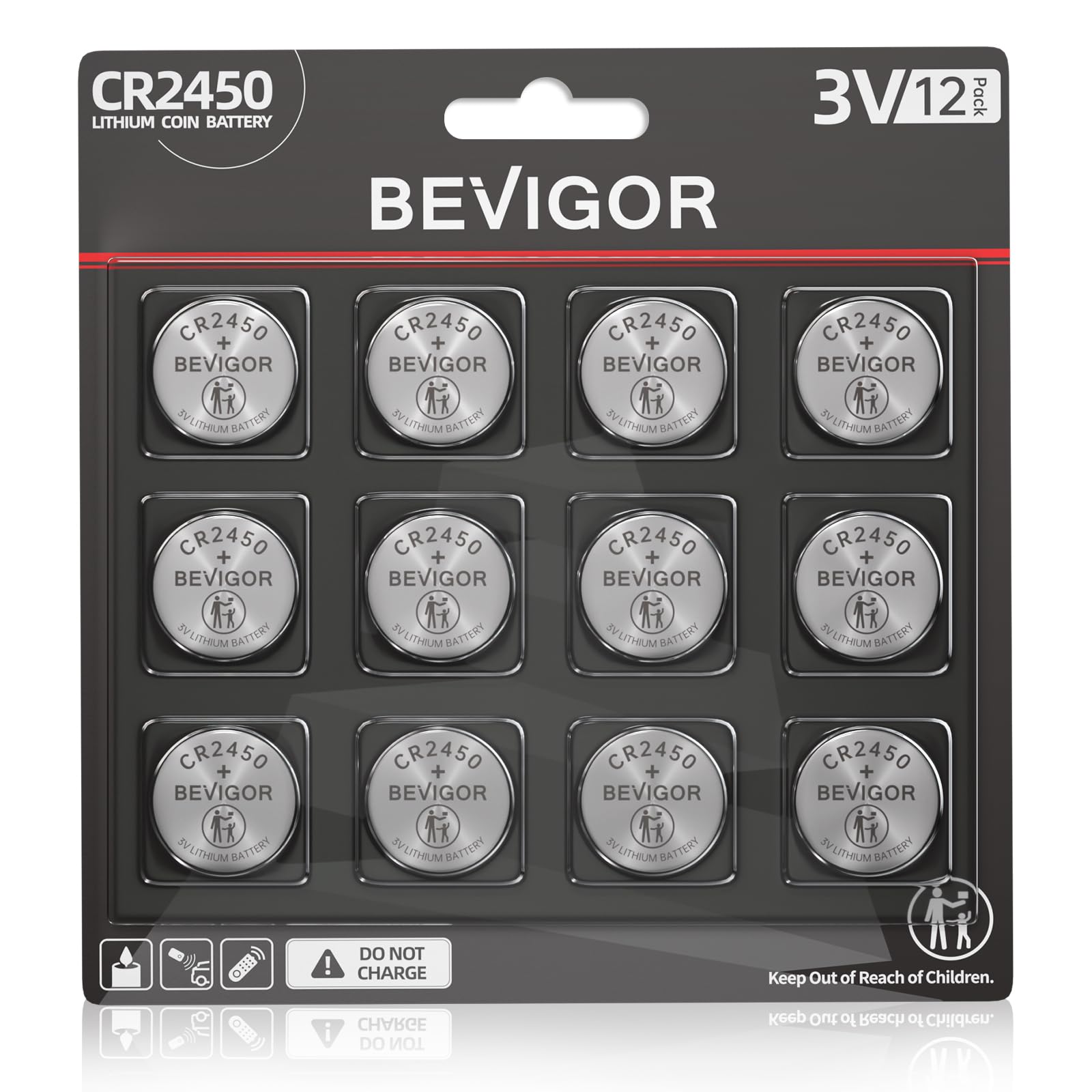 BEVIGOR 2450 Battery Compatible with AirTag CR2450 Lithium 3V Coin Battery for Child Safety Suitable for Key Fobs