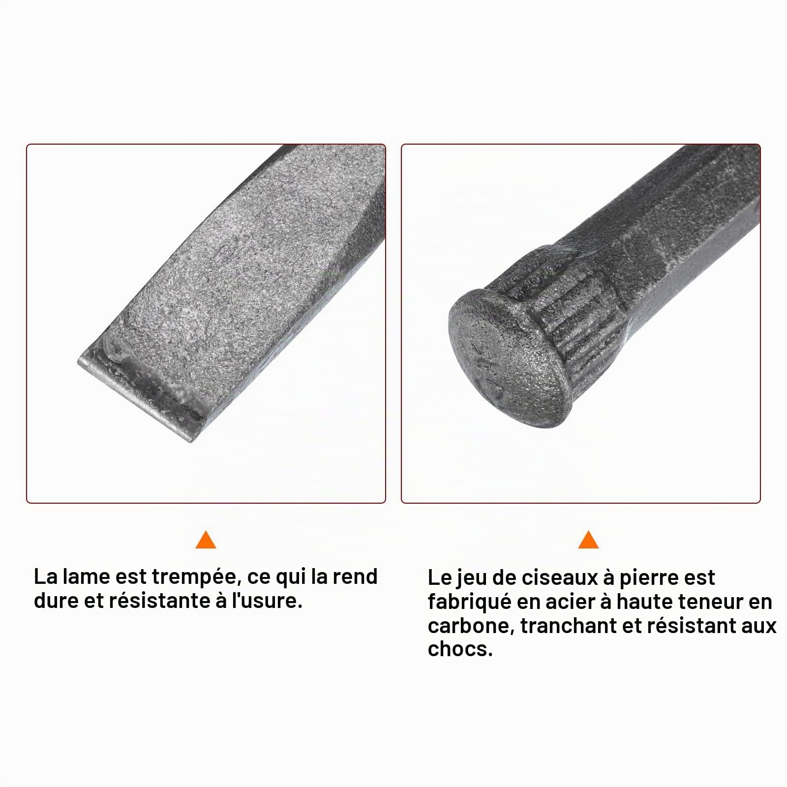 QUARKZMAN 2pcs Maçonnerie Ciseau pour Rocher 10 pouce Plat Tête Élevé | Carbone Acier, pour Rocher Béton Mortier Pierre Burin Brique, Ciseau pour Pierre Brique Casse Sculpture Démolition Scission