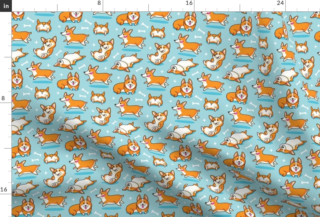 Spoonflower Fabric - Corgi, Lovers, Pet, Dog, Cartoon, Puppies, Dogs, Mint, Blue, Orange Printed on Minky Fabric by The Yard - Sewing Baby Blankets Quilt Backing Plush