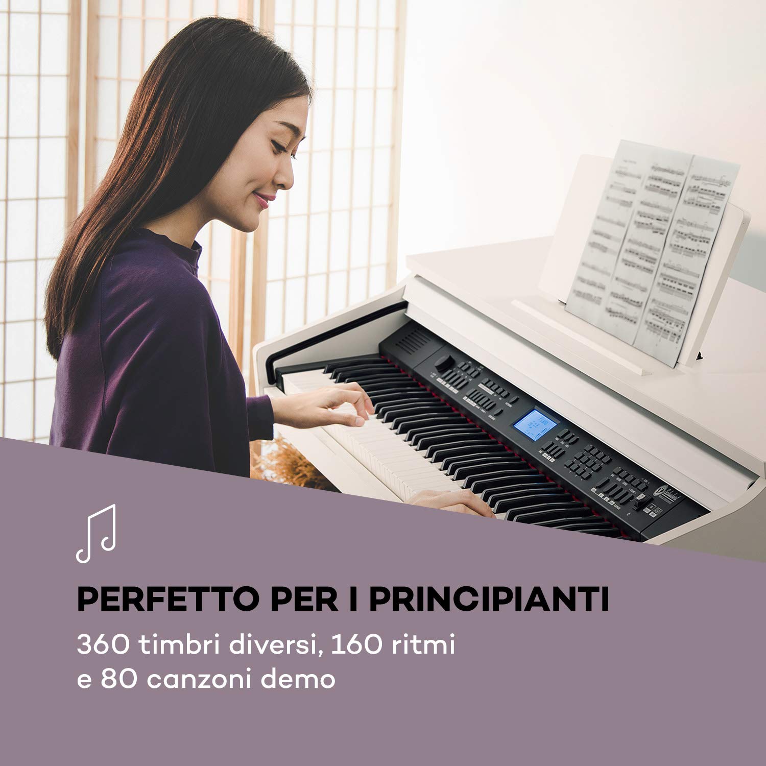 Schubert Subi 88 MK II Pianoforte, Tastiera portatile - Tastiera a tasti, Piano, 88 tasti, MIDI, Piano elettronico con USB, 360 suoni, 160 ritmi, 80 brani demo, Display LCD, Effetti, bianco