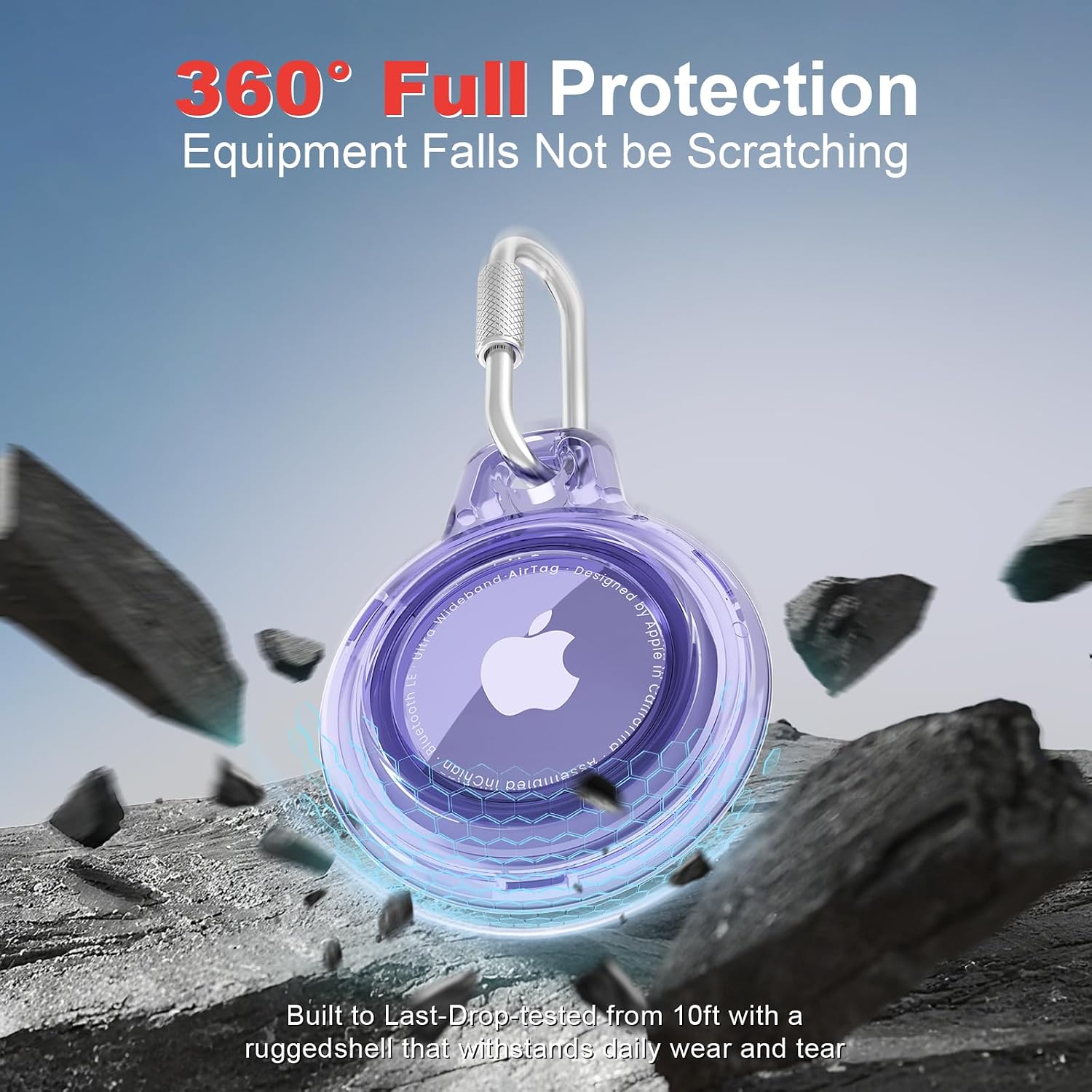 AirTag Holder with 304 Carabiner,4 Pack IPX8 Waterproof Shockproof PC Hard Case for Apple Air Tag 1st/2nd Generation (2026),Key Ring Chain Accessories for GPS Item Tracker Kids, Luggage,Pets,Backpack image 4
