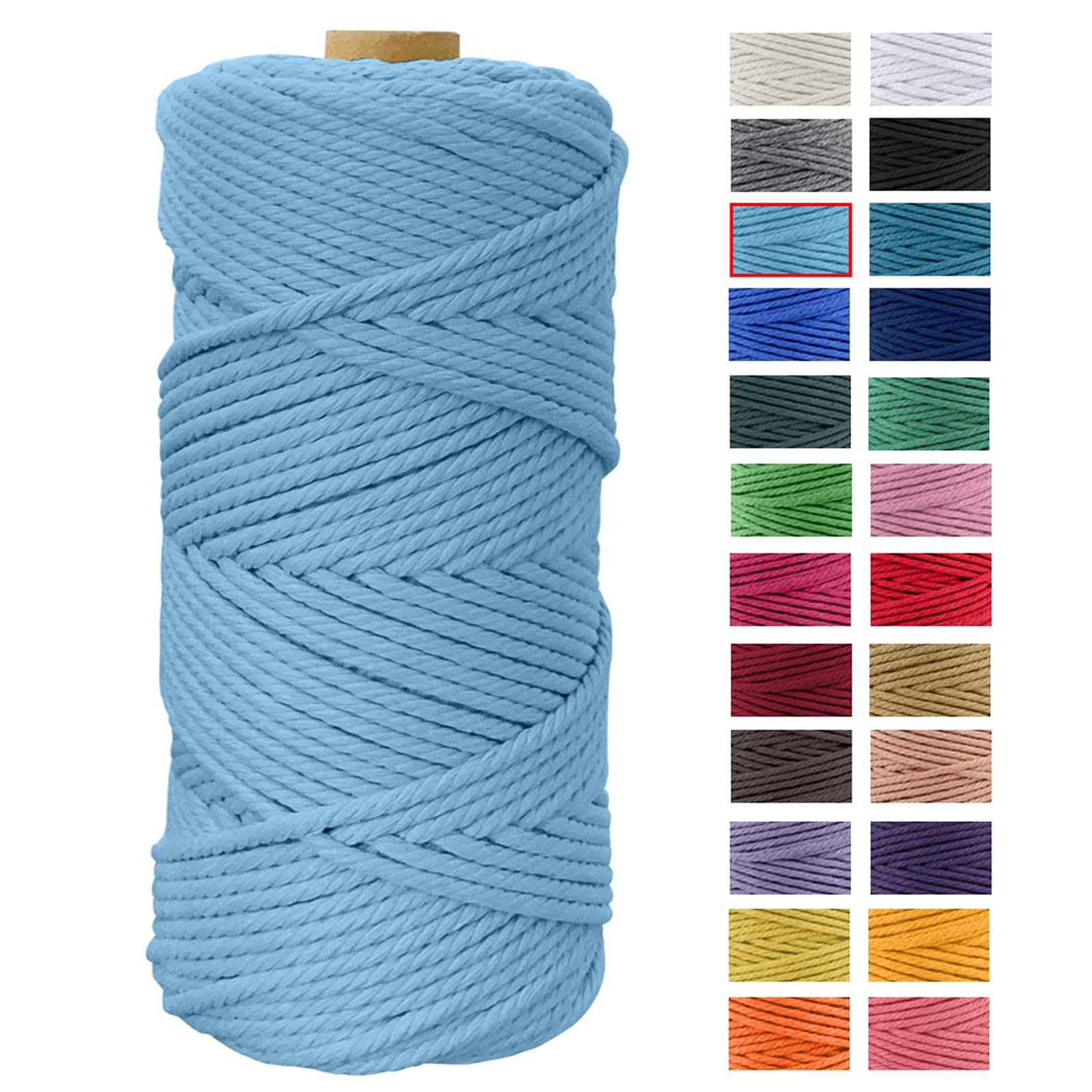 JeogYong Corde Macramé 4mm x 100m Fils Macrame Coton Ficelle Naturelle Cordon Bricolage Cordelettes pour Tentures Murales, Tissage Attrapeur de Rêves, Suspension Plante Décorations (Bleu Ciel)