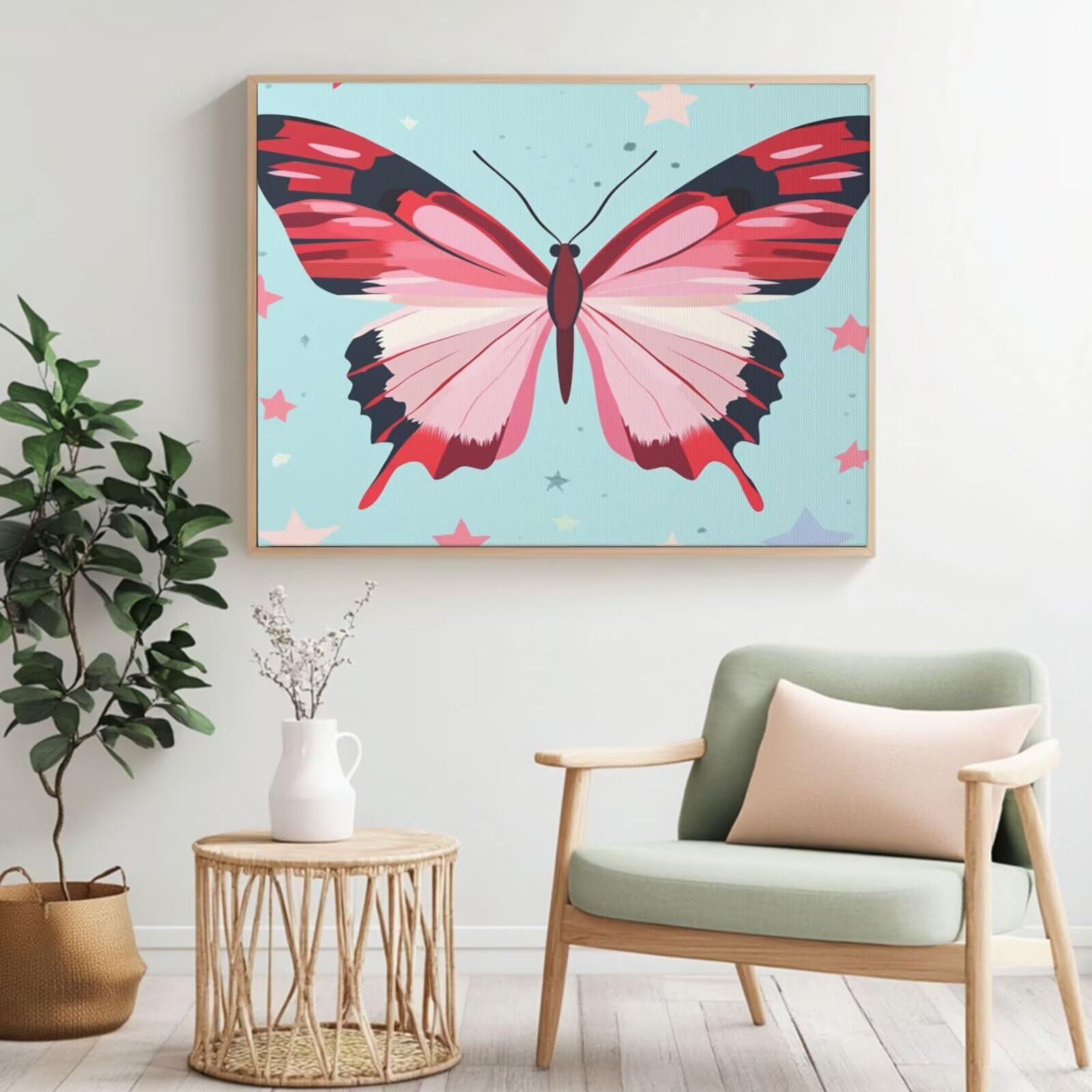 Malen nach Zahlen MK418 Malen-nach-Zahlen-Set für Erwachsene, Motiv: Schmetterling, Stern, Malen nach Zahlen für Anfänger, Acryl-Peinture a Numero mit 6 Pinseln, DIY-Ölgemälde, Kunsthandwerk für