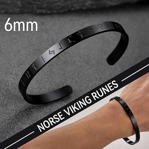 Miniatura 3 de FaithHeart Brazalete vikingo para hombres y mujeres, de acero inoxidable con runa, martillo de Thor, lobo y nudo celta, personalizable