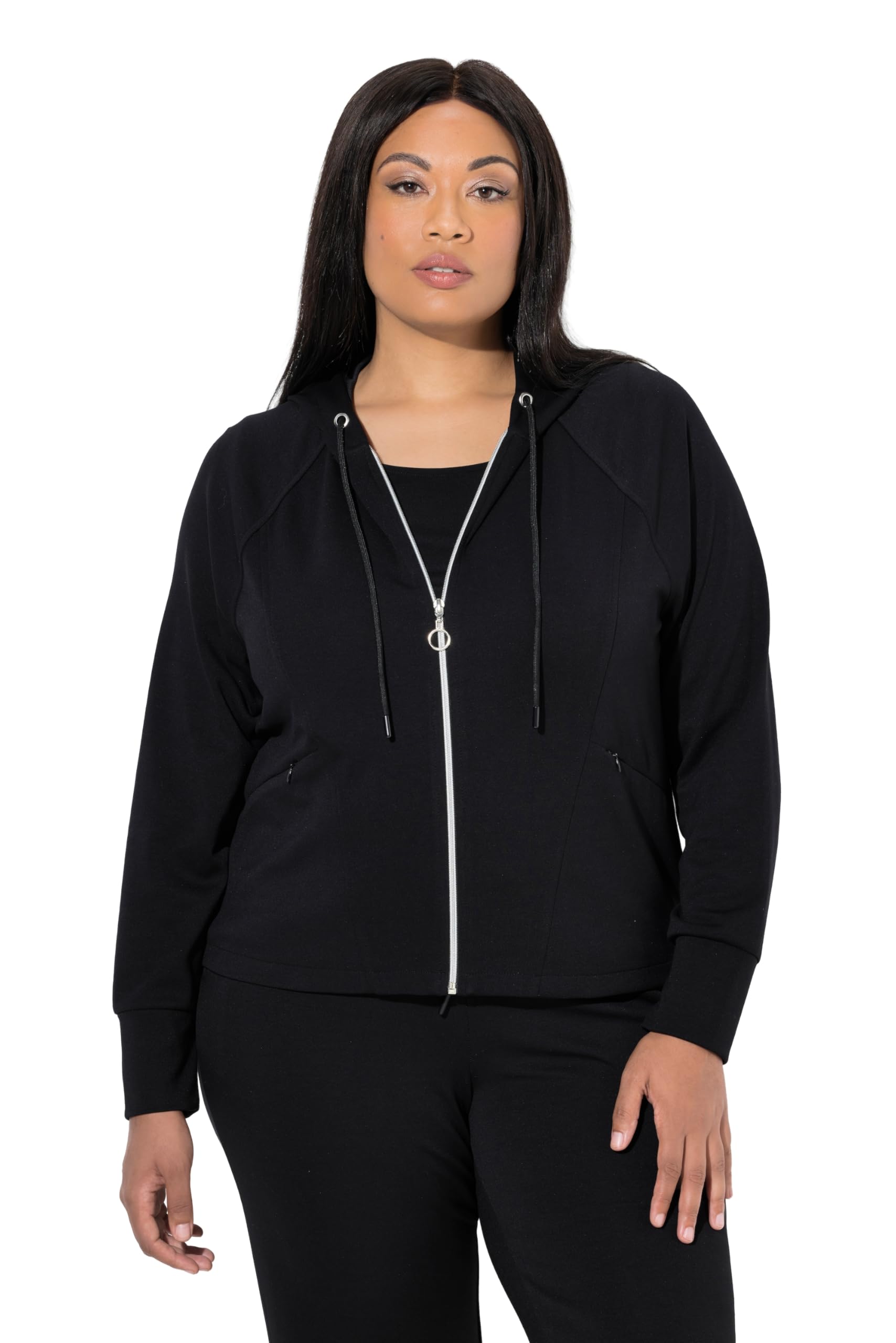 Ulla Popken Damen große Größen Übergrößen Plus Size Sweatjacke, Kapuze, Zipptaschen, Raglan-Langarm 847415