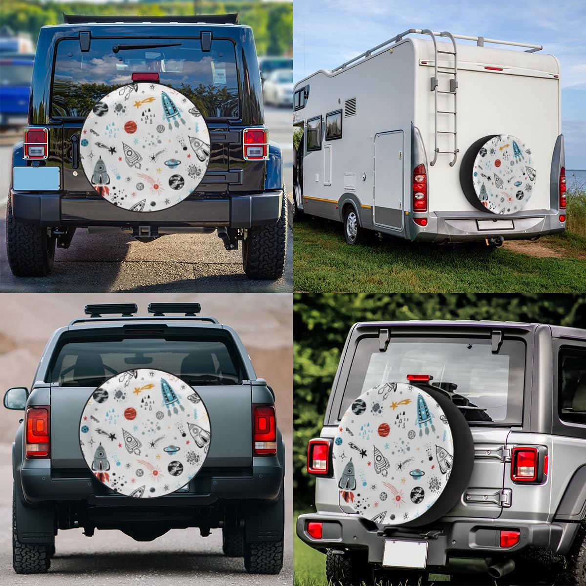 Cartoon Planet Tire Covers Portable Spare Tire Cover Soft Durable Waterproof Dustproof Set of 4 Bags 16 Inches for Car Truck SUV Trailer Camper