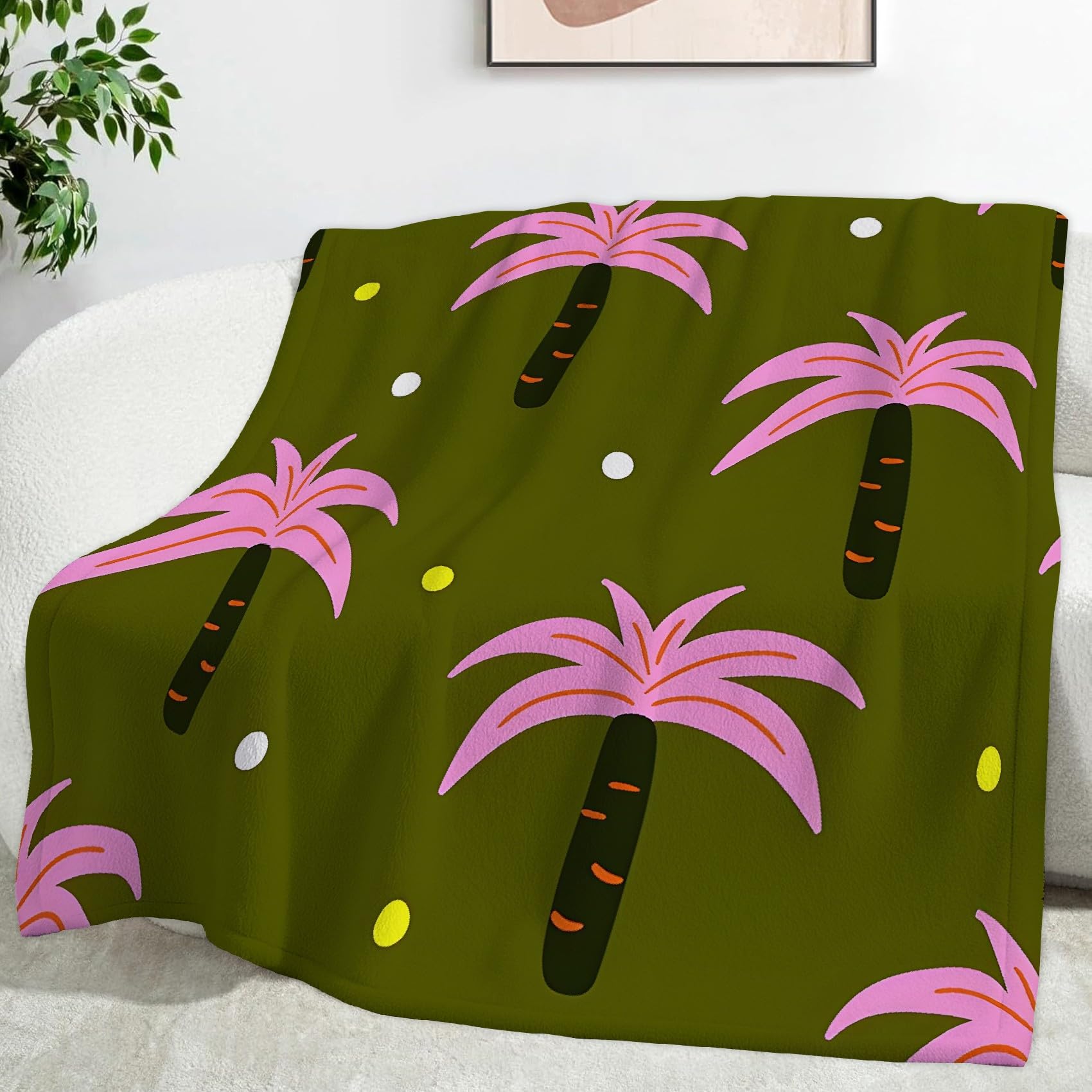 Couverture palmier plaid polaire flanelle lit adulte 220x240