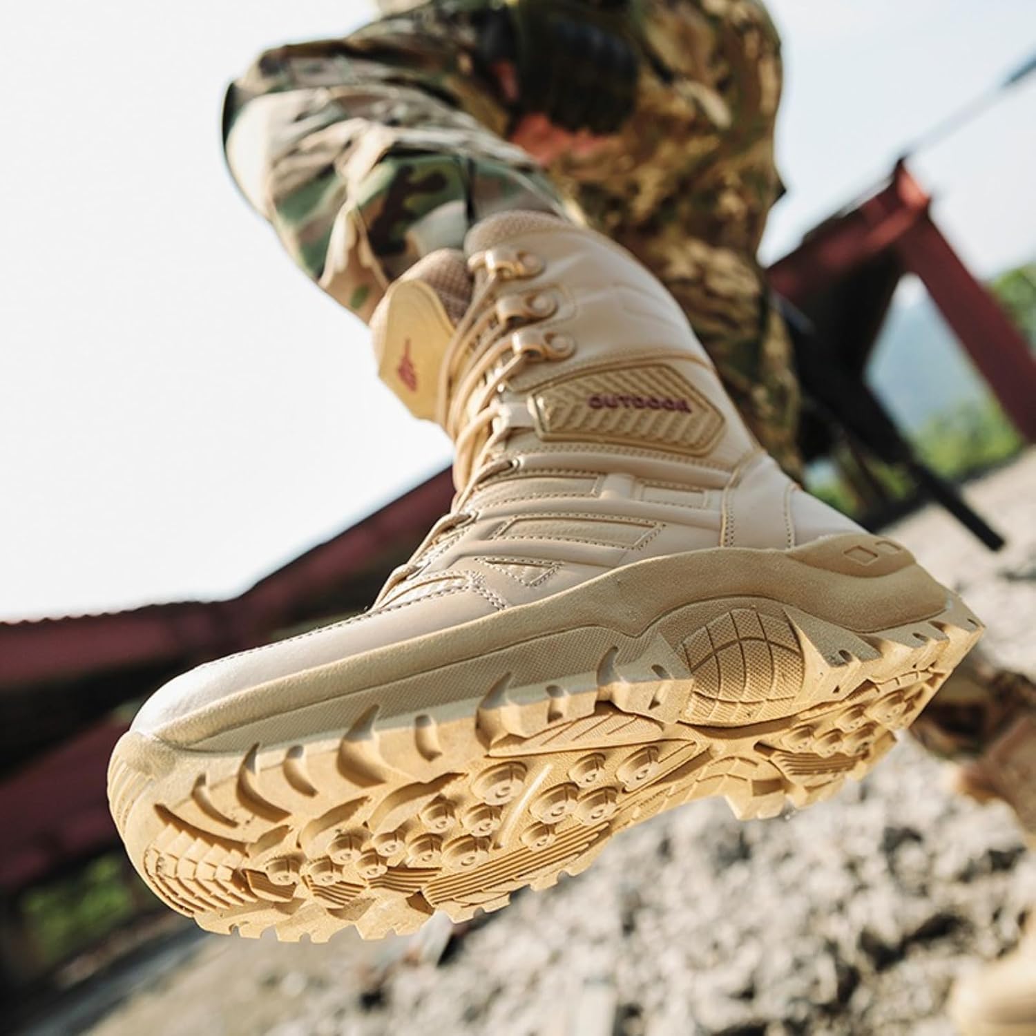 Men's High Top Lace-Up Leather Military Tactical Boots with Side Zipper Non-Slip Lightweight Durable for Mountaineering Hiking Backpacking Jungle Desert Outdoor