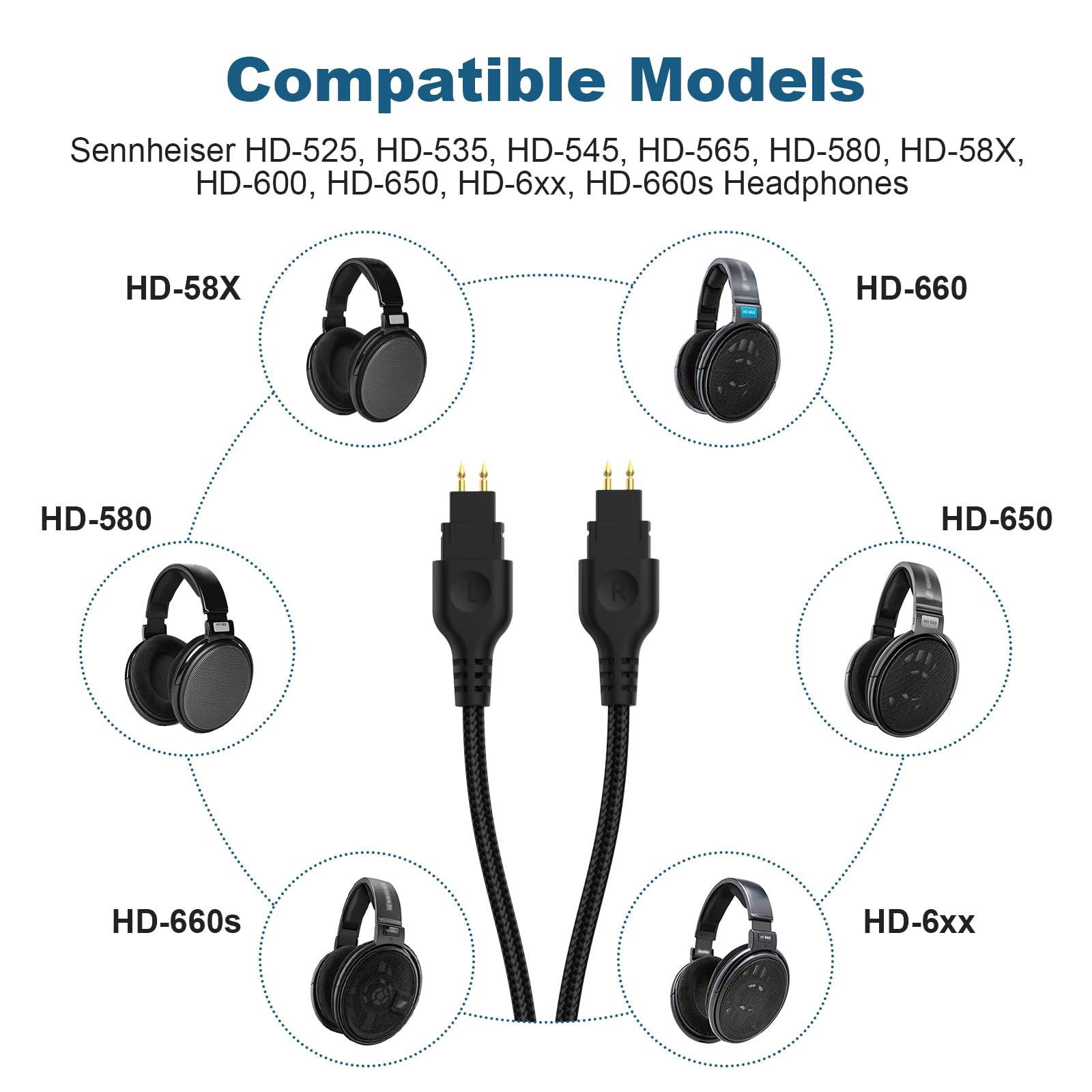 Saipomor HD600 Audio Cable Replacement Coiled Cable Compatible with Sennheiser HD660s HD6xx HD650 HD58X HD580 HD565 HD545 HD535 Headphones(5~10ft)