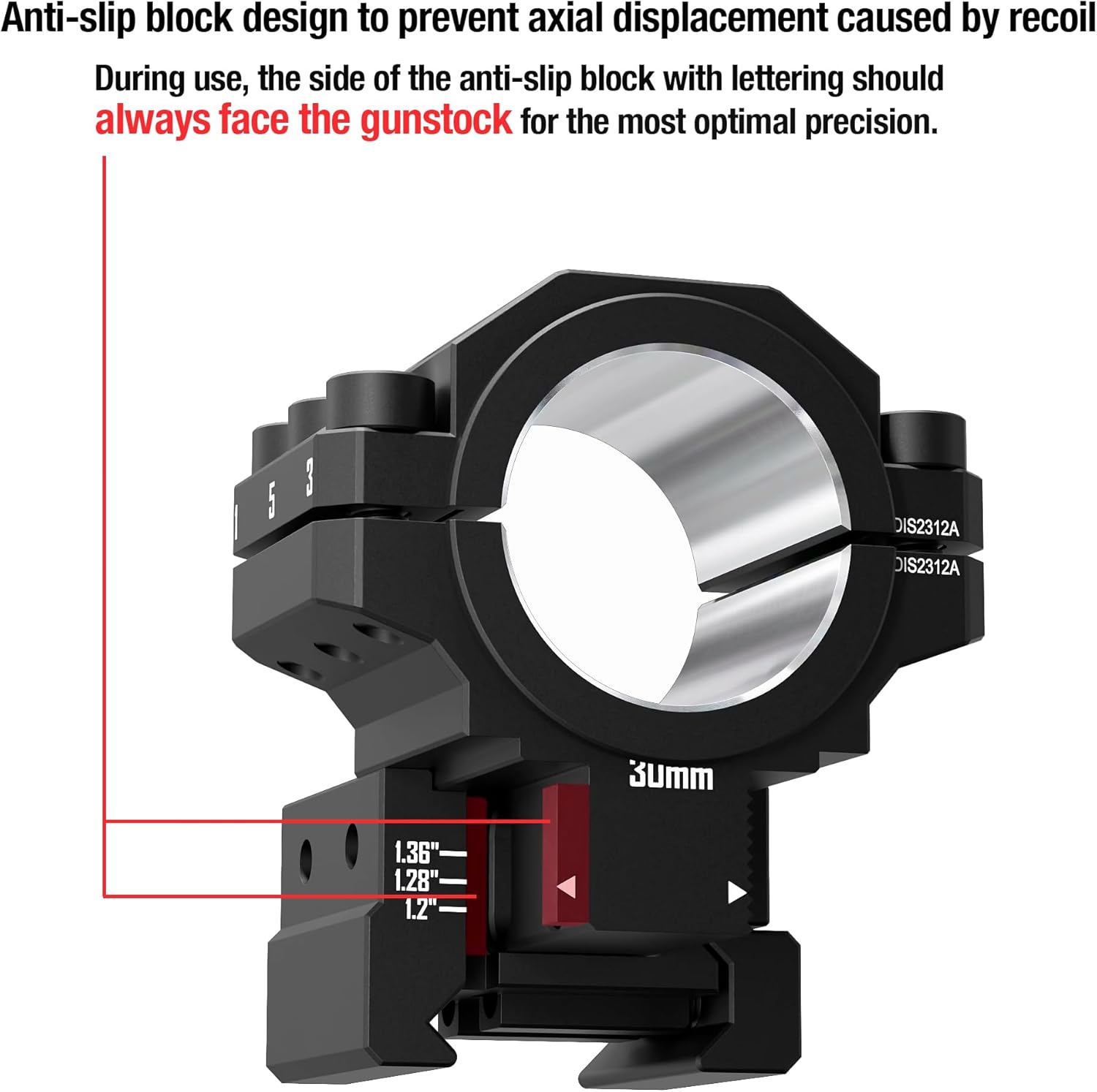 30mm/1 inch Rifle Scope Rings, Adjustable Height 1.2-1.4 Inch, Precision Picatinny Rail Scope Mounts for Rifle Scope
