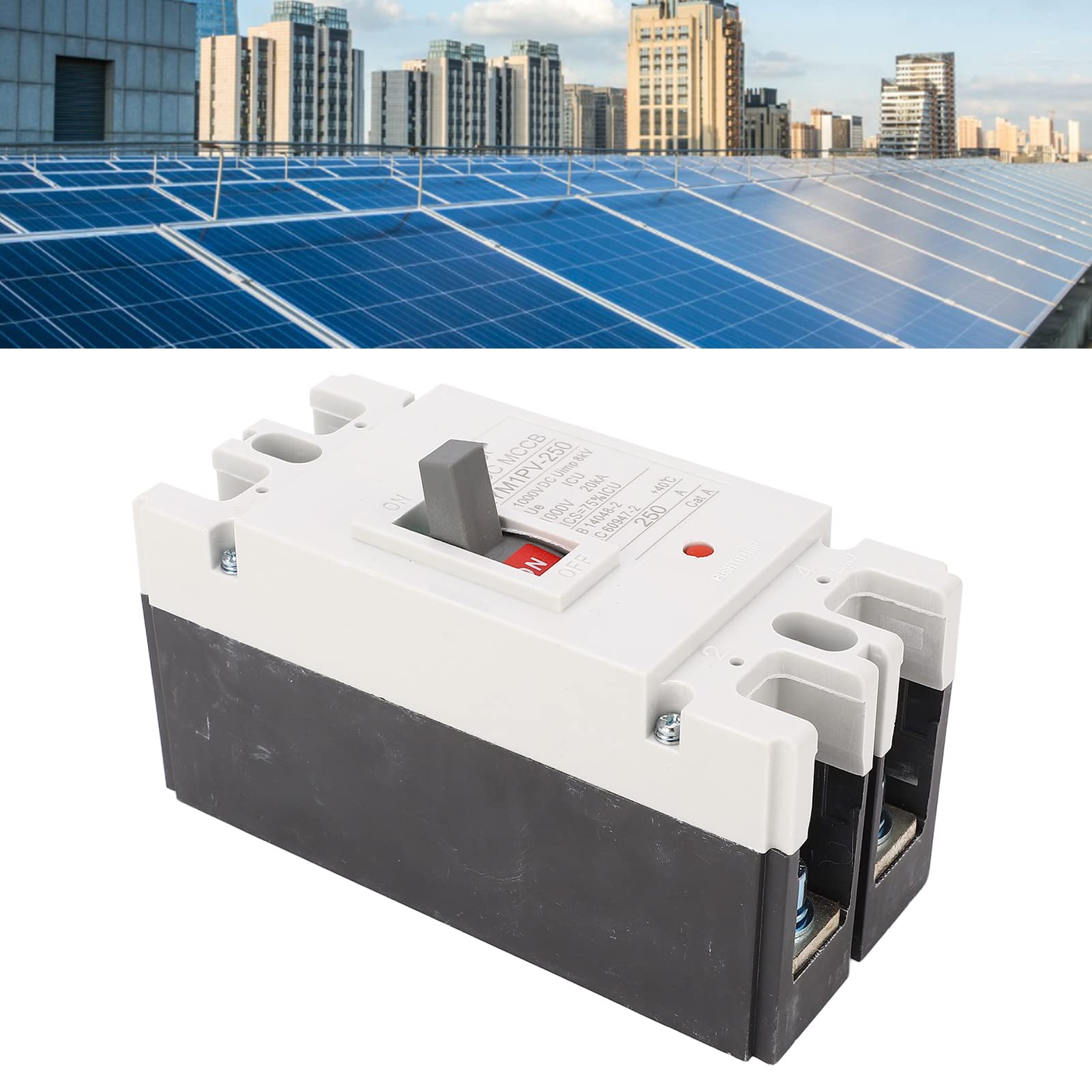 Hyuduo DC-Leistungsschalter, 2P-Stromkreisschutzschalter mit Geformtem Gehäuse, 1000 V, 250 A, 20 KA, mit Silberlegierungskontakt und 8 KV Uimp für Solar-PV-Batteriesysteme und DC-Stromverbraucher