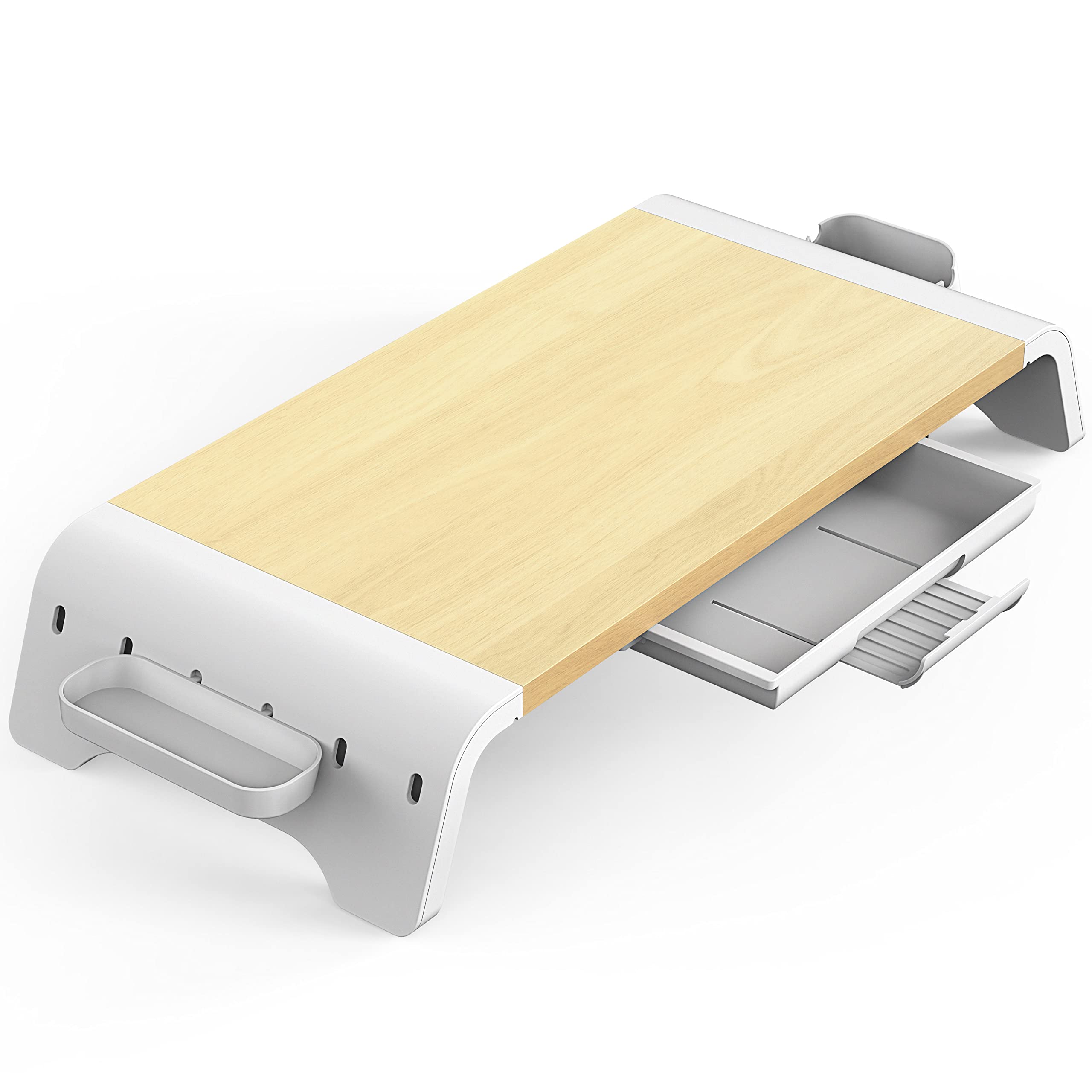 Fenge Réhausseur d'Écran,Aucune Assemblée,avec Support pour téléphone,Chêne | Suppot de Moniteur avec tiroir,support d'Ordinateur Portable,2 Fente de stockage amovible,Charge de 25kg