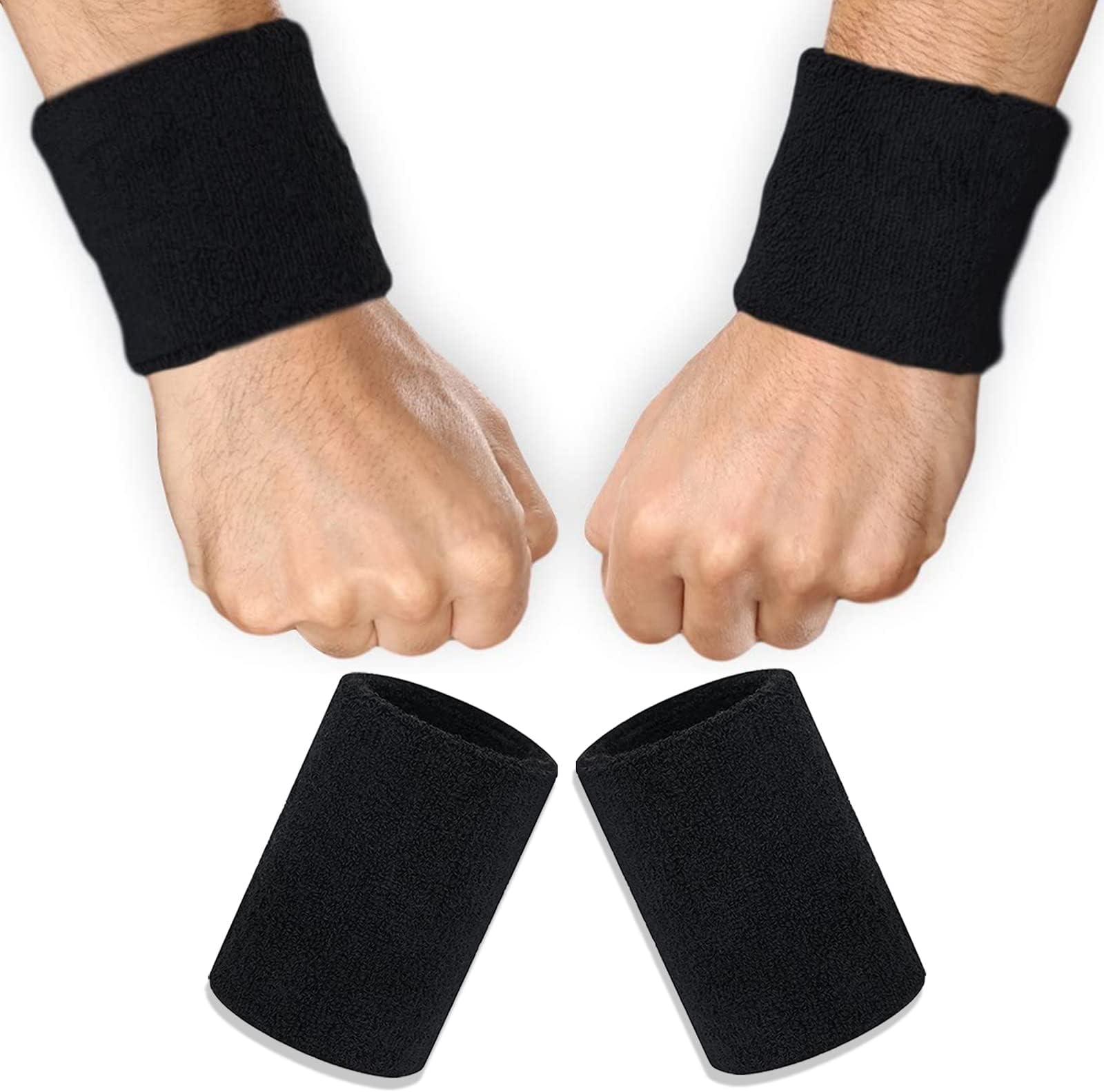 2 PCS Sweat Bands, Elastic Cotton Sports Wristbands Reusable Wrist Sweat Bands Moisture Wicking for Men Women Gym Basketball Baseball Football Tennis