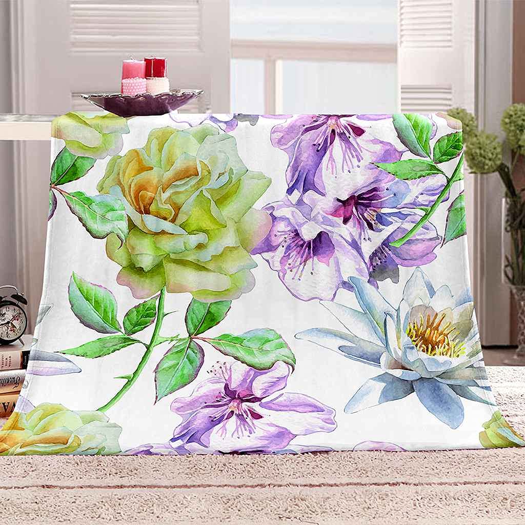 Couverture polaire en flanelle rose pourpre 150x200 cm plaid microfibre de lit imprimé fleurs 3D