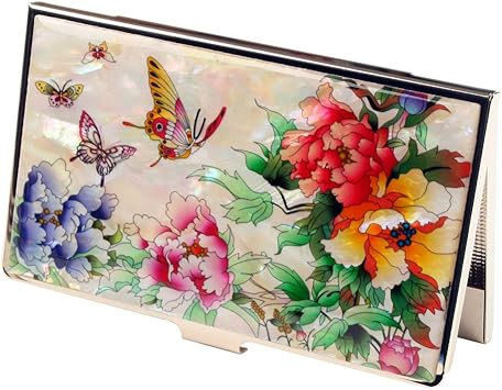 Amazon Co Jp 螺鈿細工 花柄 牡丹 Rfidブロック機能 ステンレス製 スリム 名刺入れ カードケース Idケース ファッション