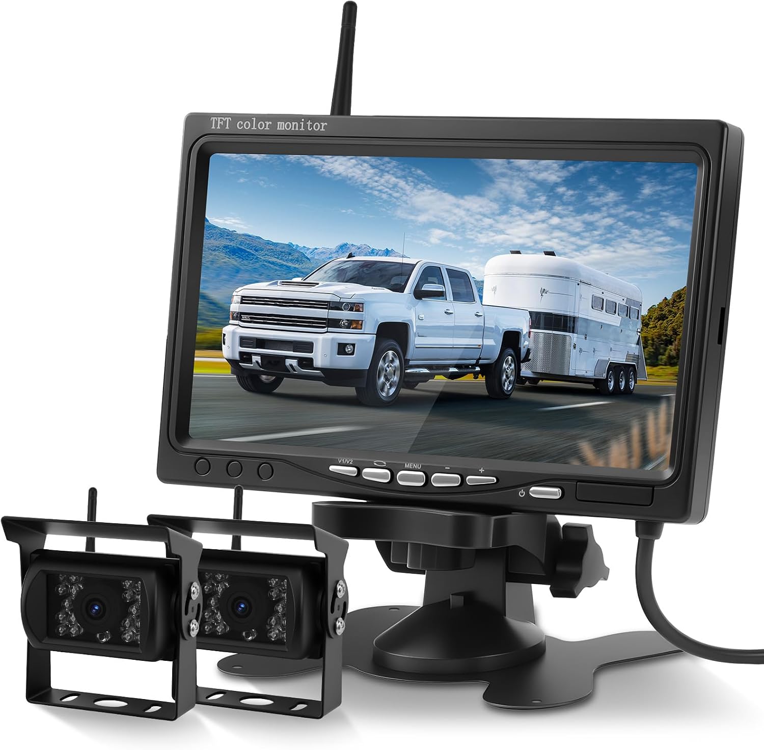 Backup Camera System for Truck RV, 7" Monitor, 2 Cameras, IP69 Waterproof