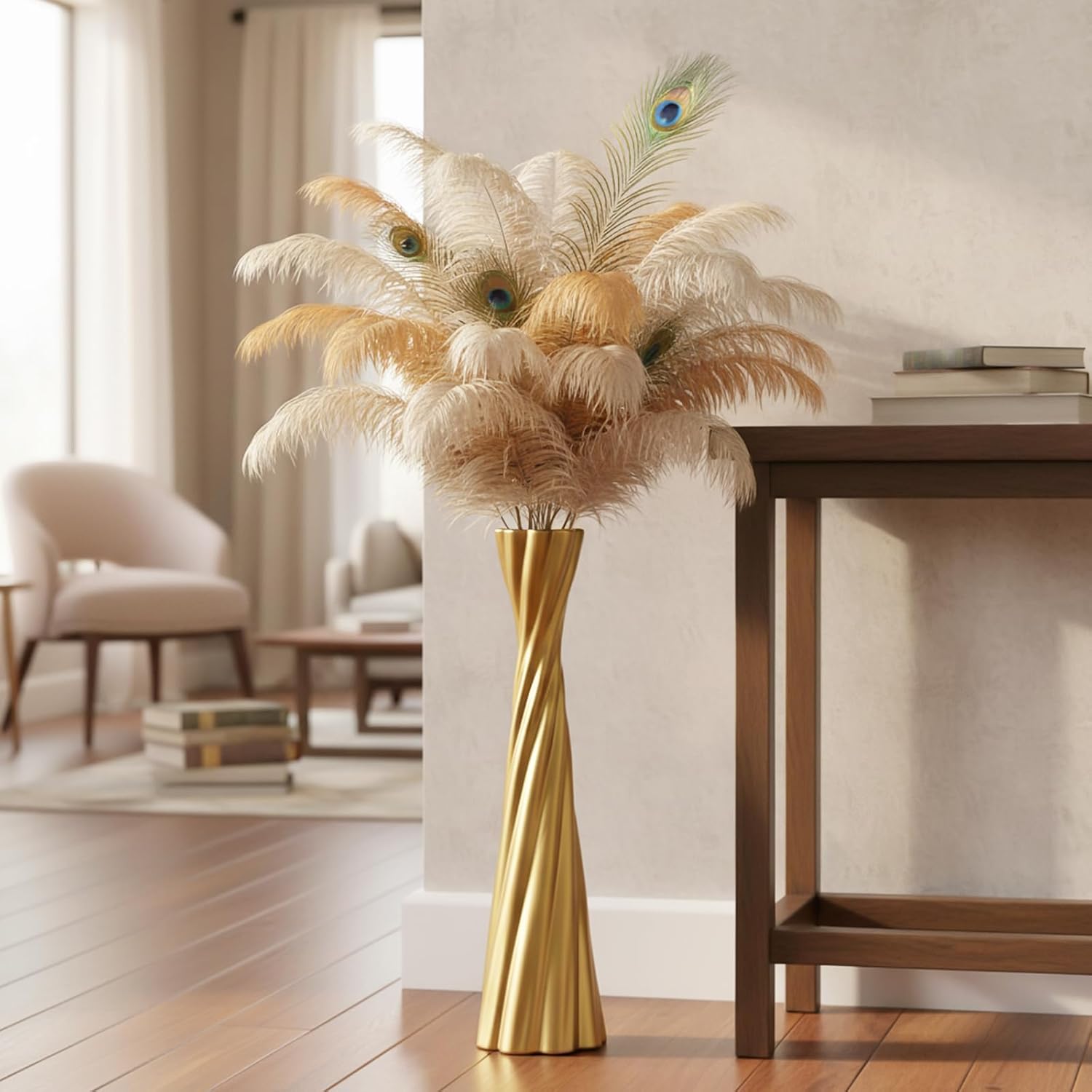 Tall Gold Floor Vase 23.6″ – Glossy Twisted Resin Decorative Floor Vase for Pampas Grass, Branches & Dried Flowers, Modern Farmhouse Indoor Home Decor