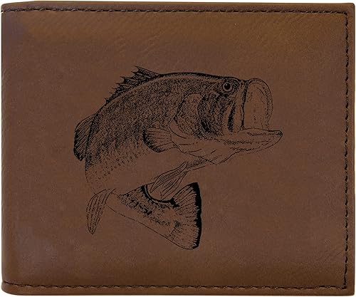 Rogue River Tactical Bass Fishing Fish Billetera de cuero para hombre RFID regalo para él papá padre Estados Unidos Billfold pescador, Marrón, Pesca