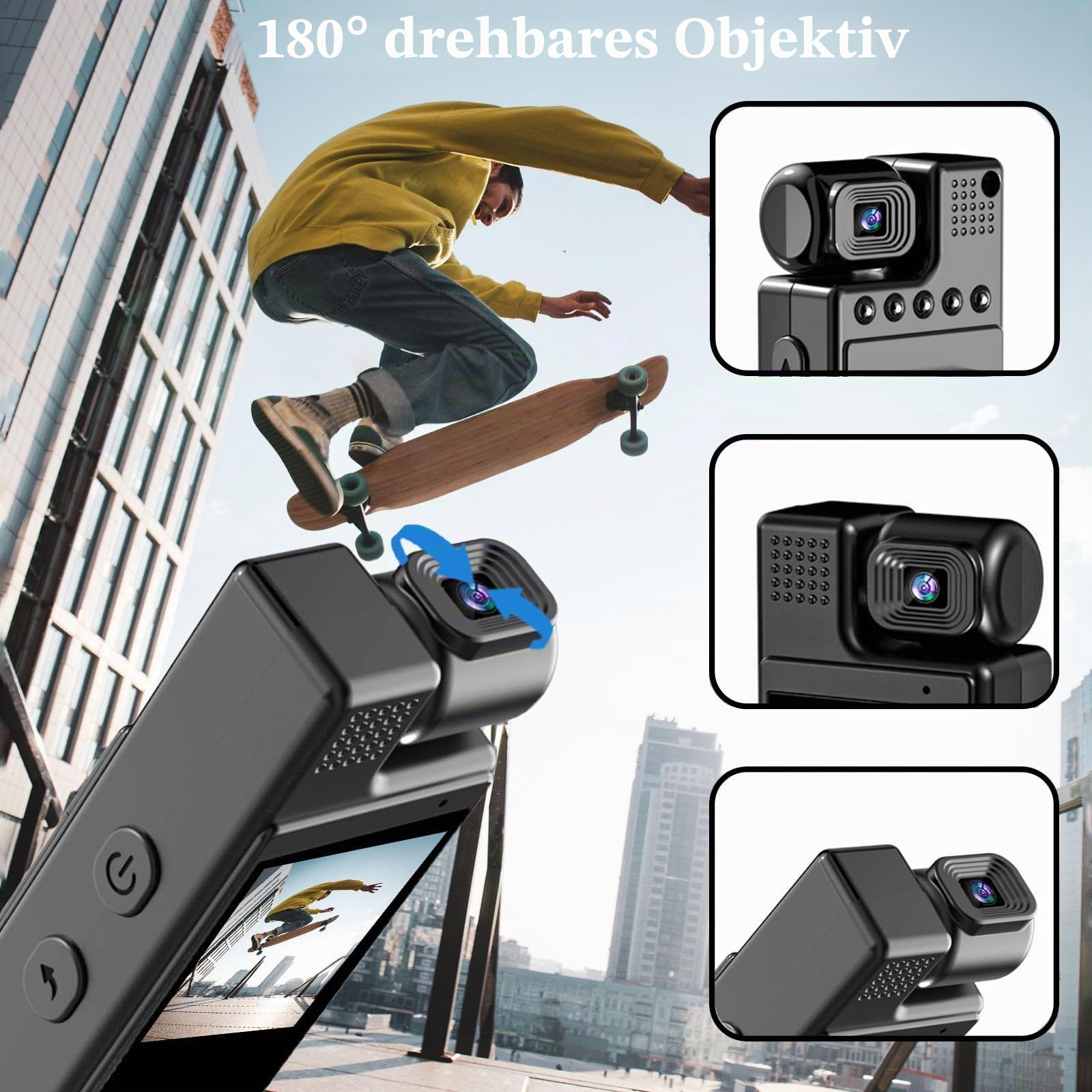 Andoer 4K Mini Körperkamera, Body Cam mit 180° Objektiv, WiFi-Videokamera mit Nachtsicht, Bewegungserkennung, unterstützt APP-Steuerung für tägliche Aufzeichnung/Service/Lieferung/Konferenz