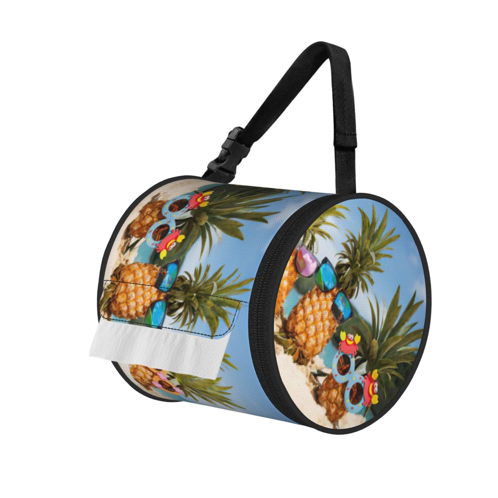 Pineapple Fruit Sunglasses Sand Beach Print Fashion Tissues Organizer Box, Hanging Tissue Holder For Purse Coins For Car Office Daily Outing