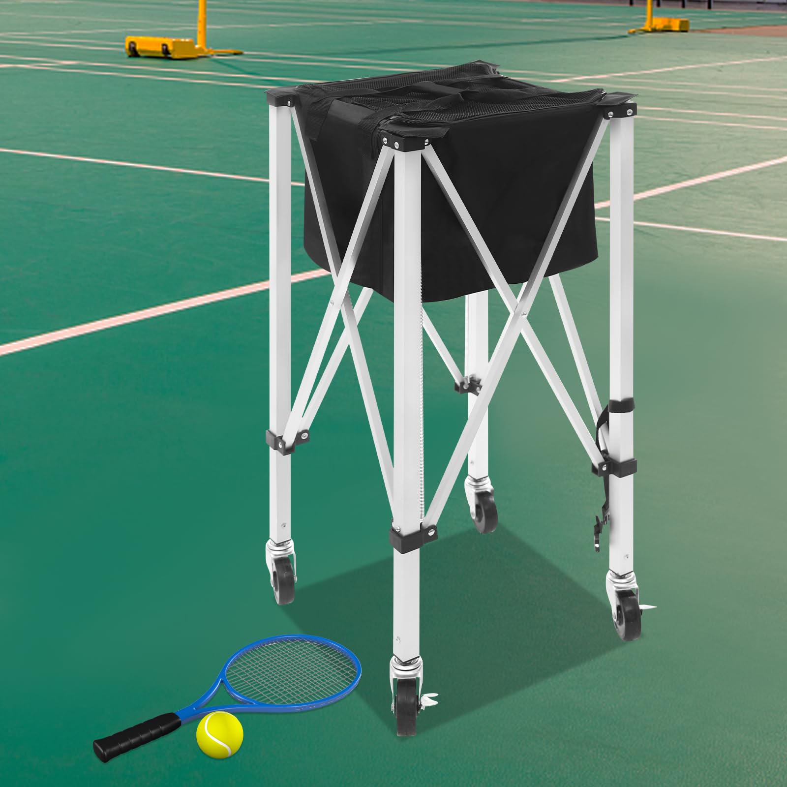 Tennisballwagen Klappbar mit 4 Rollen und Reißverschluss | Ballwagen und Ballkorb für 150 Bälle 600D Oxford Stoff | Sport Lehrwagen und Ballständer für Training Transport