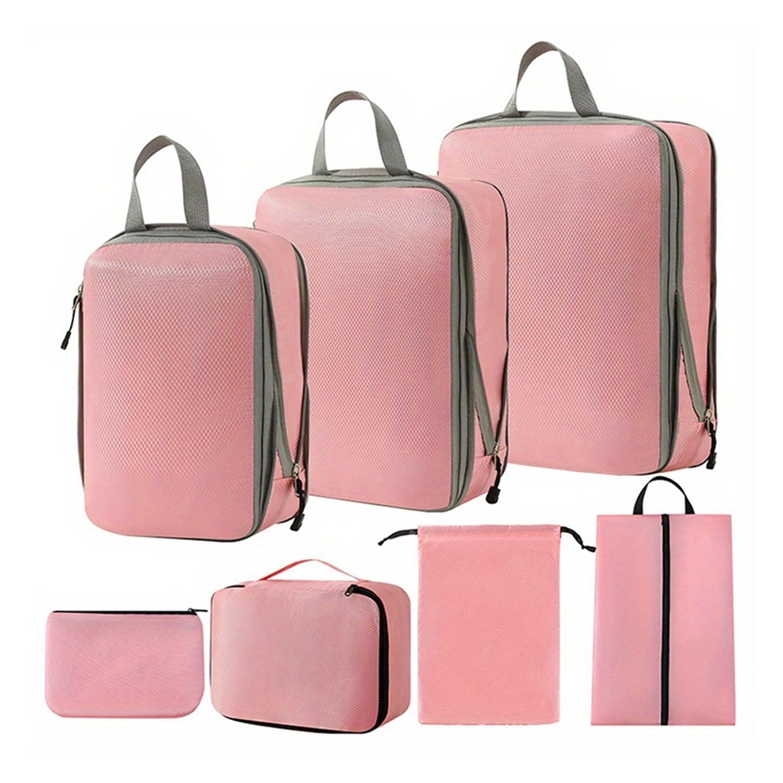 Luggage Organiser Set 7-Piece Travel Organizer Set Compression Packing Cubes, Versatile Lightweight Packaging Luggage Bags For Women(Pink)