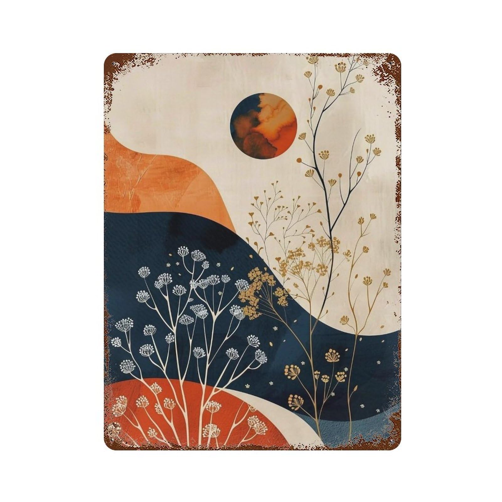 Wihyrtui Style Retro Soft Gradient Cosmic Wild Twig Pattern 04 Wall Retro Iron Metal Tin Sign Vintage Art Poster Modern Home Cofffee Club Art Bar Shop Decor 40X30cm