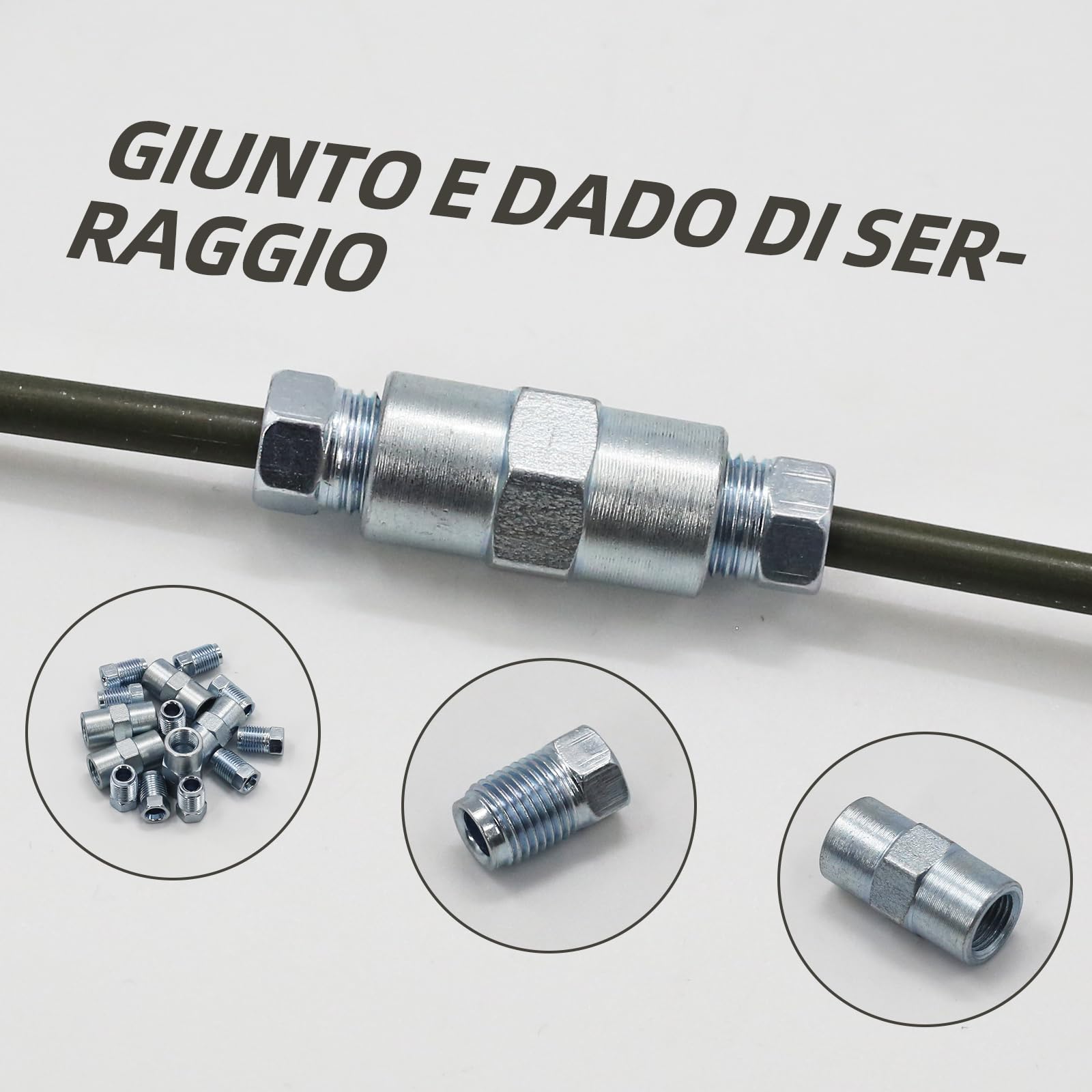 2 tubi del freno da 5 m, Ø 4,75 mm, set con 10 raccordi e 5 connettori M10 x 1, DIN 74234, bordatura F, adatto per auto, moto
