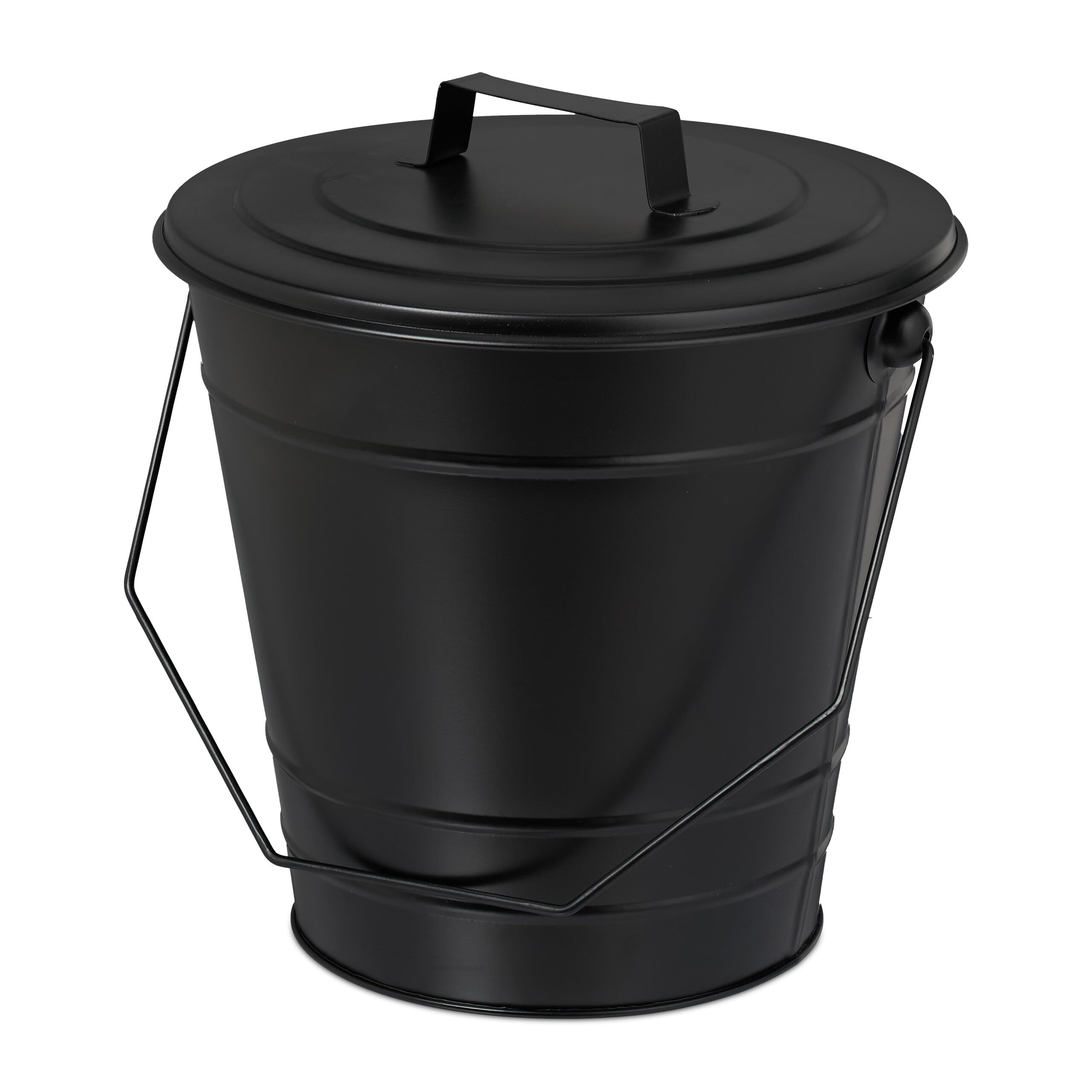 Relaxdays Black Ash Bucket With Lid, Handle, 7 Litres, Iron, Ash Container For Coal & Ash, Fireplace, Stove,