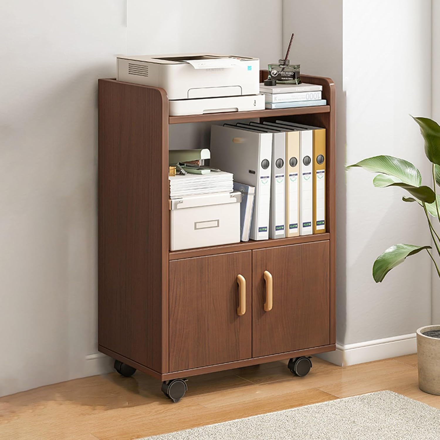 Storage Box Storage Cabinet，Portable Rolling Printer Stand for Home Office, Under Desk Filing Cabinet, Floor Standing Wooden Filing Cabinet, Vertical Filing Cabinets