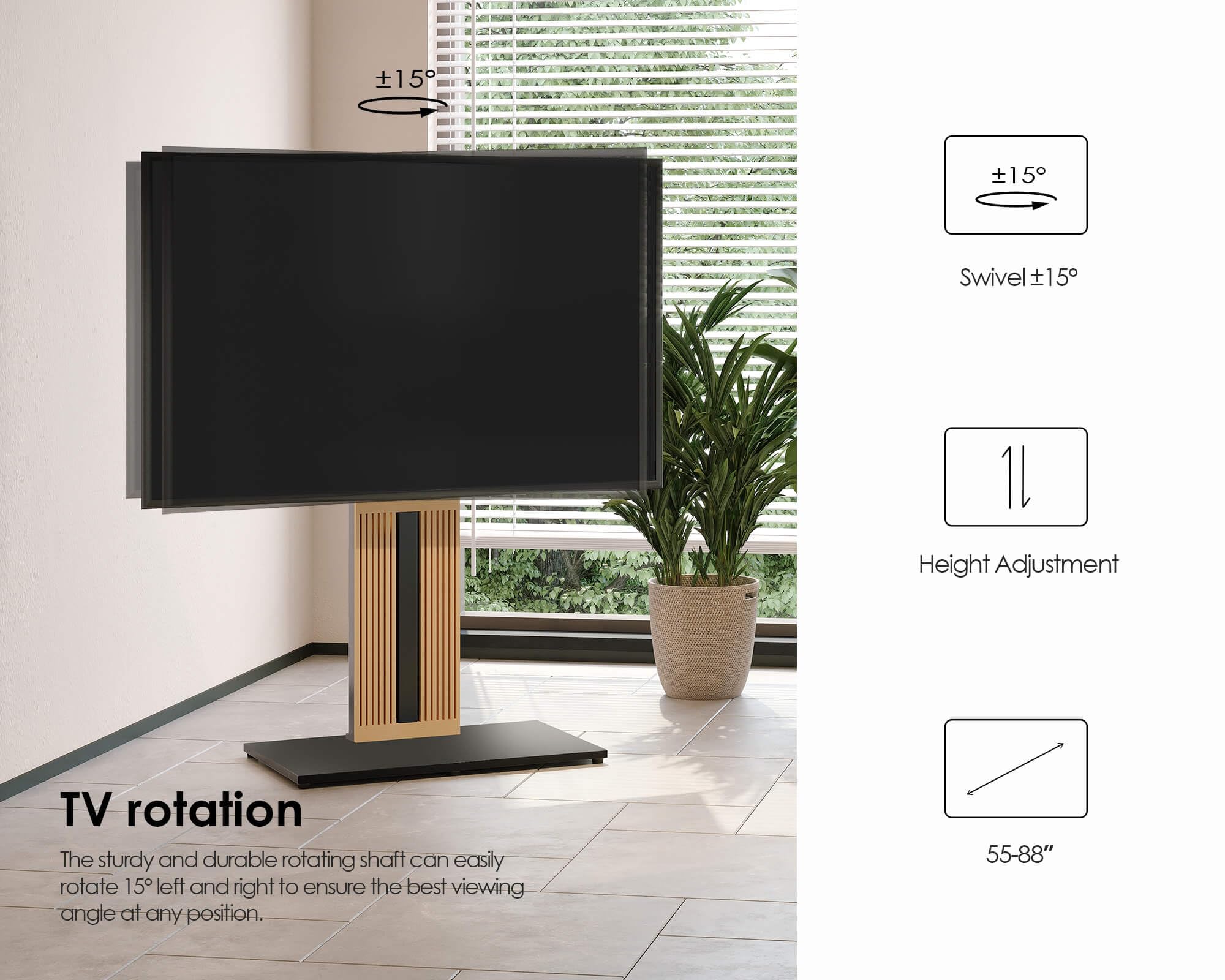 FITUEYES Support TV Pied pour Ecran de 55 à 88 Pouces Hauteur Réglable Charge Max 60kg Angle Adjustable ±30° Série Zen