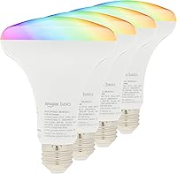 Amazon Basics Smart BR30 Color-Changing LED Bulbs, 9W (60W Eq.), 800LM, Alexa WiFi Only, No Hub, Dimmable, 4-Pack