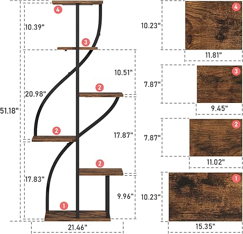 Miniatura 7 de Soporte para plantas de interior con luz de crecimiento, soporte para plantas de 51 pulgadas de alto para múltiples plantas, estante de plantas de 6