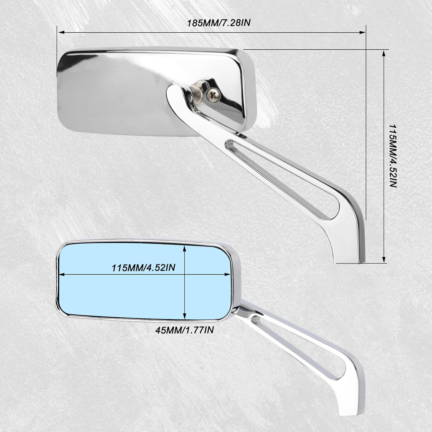 Motorcycle Rectangle Rearview Mirror 8mm 10mm Blue Lens Side Mirrors 360 Degree Chrome Universal Replacement for Harley Softail Touring Sportster Cruiser Street Bike Scooter Chopper