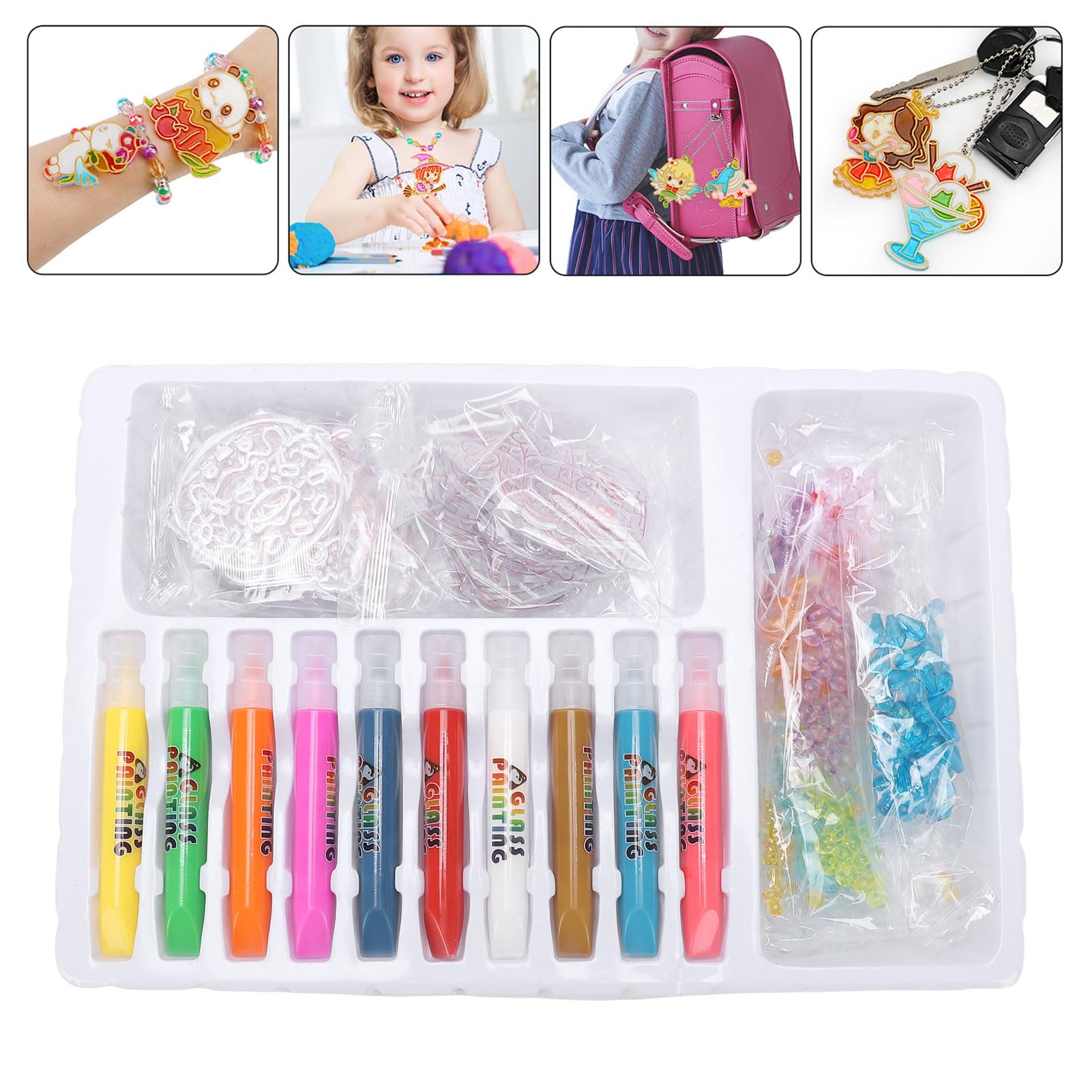 Kit de pintura con pegamento de cristal que no requiere horneado para un arte infantil seguro (W666-A Patrón de pastel de cuento de hadas)