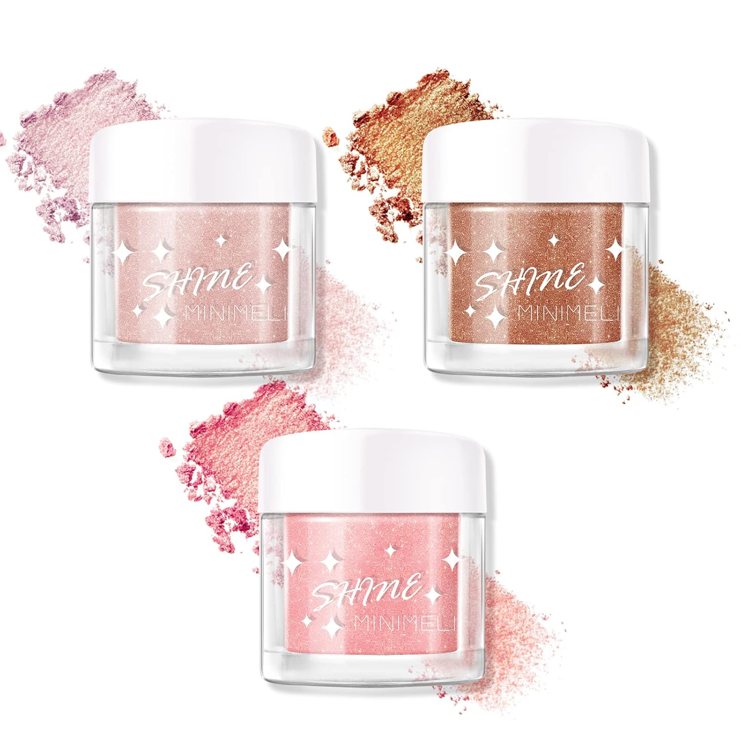 3 Colors Shimmer Eye Face Powder Makeup Set, Glitter Shine Smooth Powder High Pigmented, Long Lasing, Multi-Function for Eyeshadow Lip Body Make Up, 0.08Oz : Beauty & Personal Care