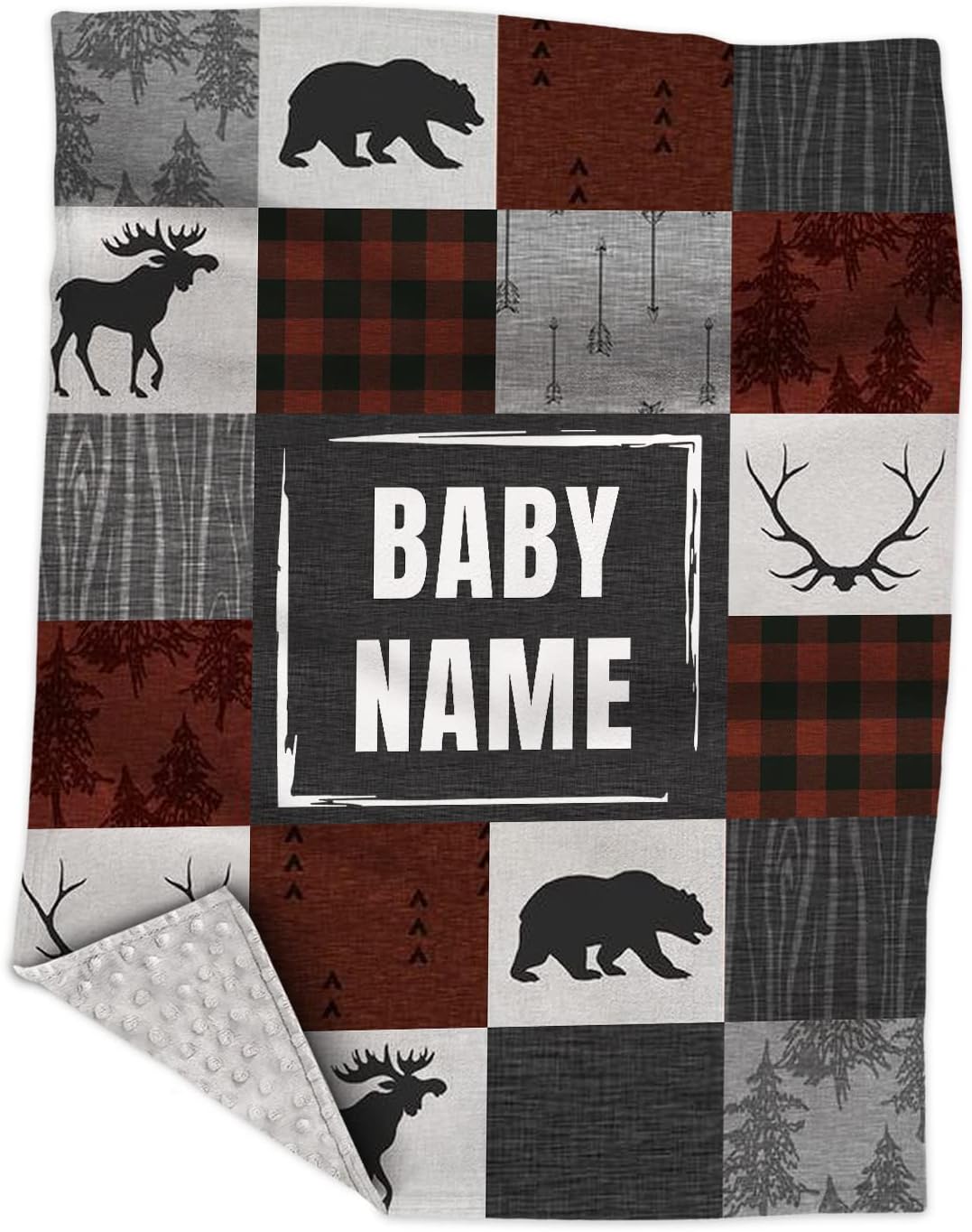 Personalized Woodland Theme Minky Baby Blankets with Name, Custom Cow Print Baby Blankets for Girls and Boys, Soft Plush Infant Toddler Baby Newborn Blanket, Birthday Shower Gifts for Baby