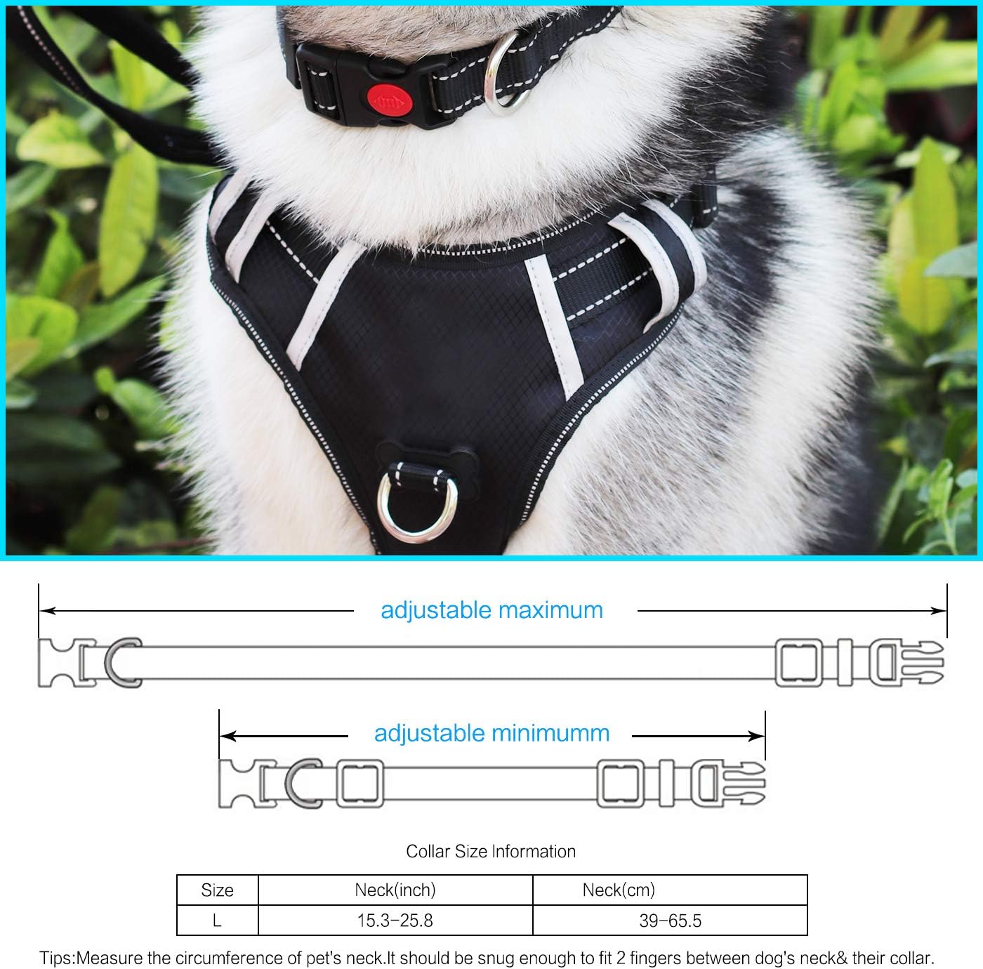 TIANYAO Dog Harness No Pull Reflective Oxford Material Soft Pet Vest Adjustable for Large Dogs Easy Control Harness with Dog Collar (XL)
