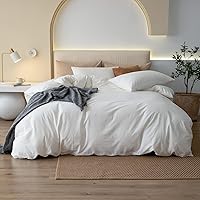 Vista 52 de Jiyuan Juego de funda de edredón 100% algodón lavado, cómodo, estilo simple, suave, transpirable, texturizado, duradero, sensación de lino, todas