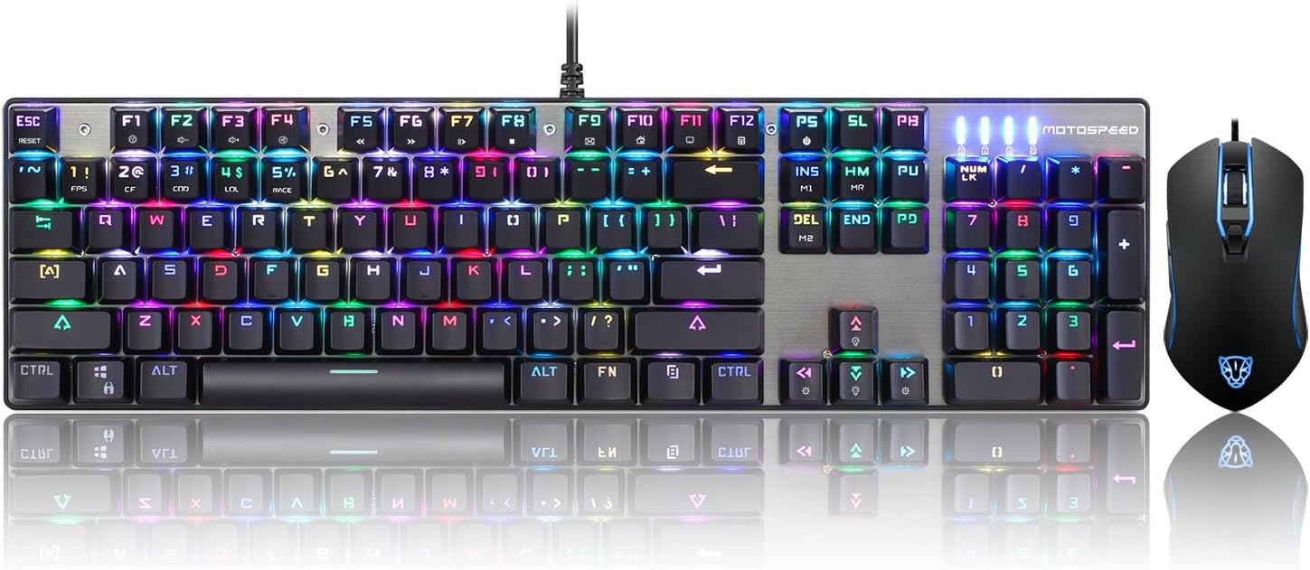 Motospeed Gaming Mouse USB Mechanical Keyboard USB Green axis Multi Color Backlit